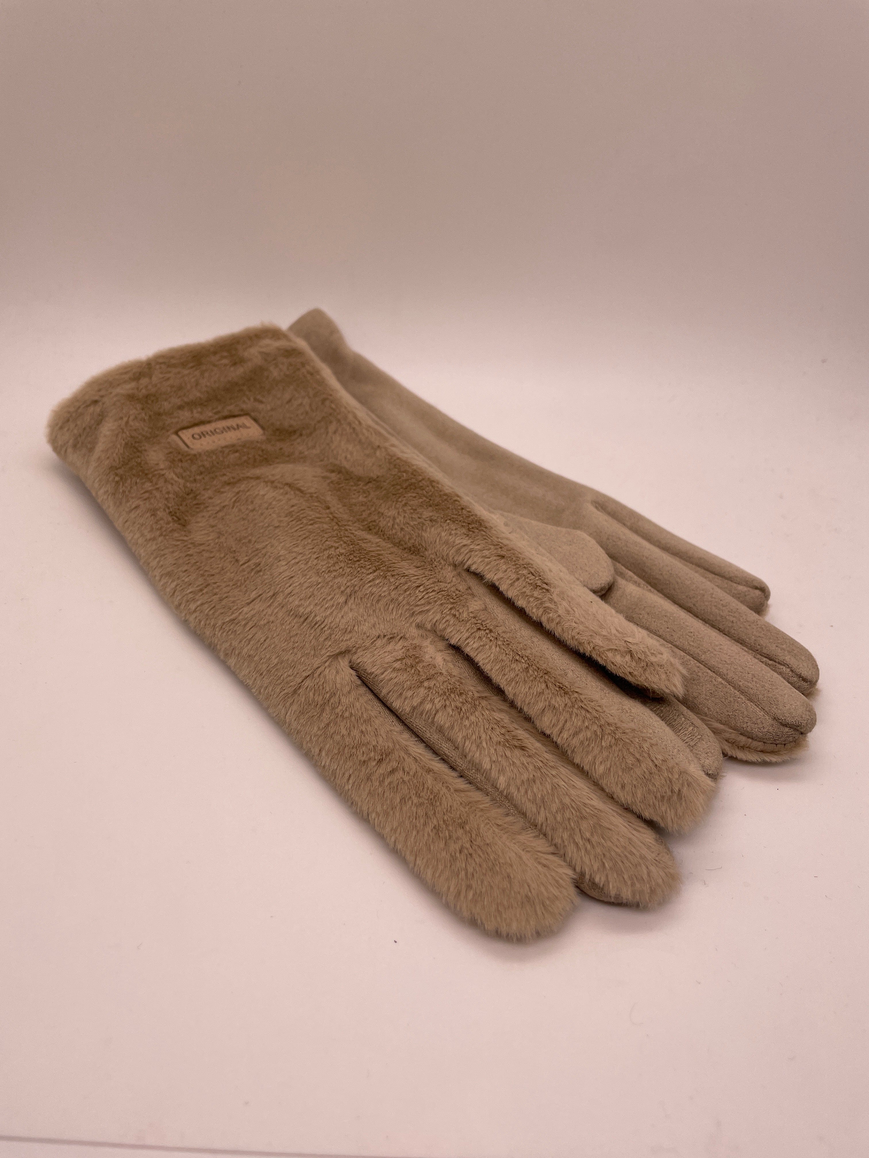 Beige Faux Fur Logo Glove