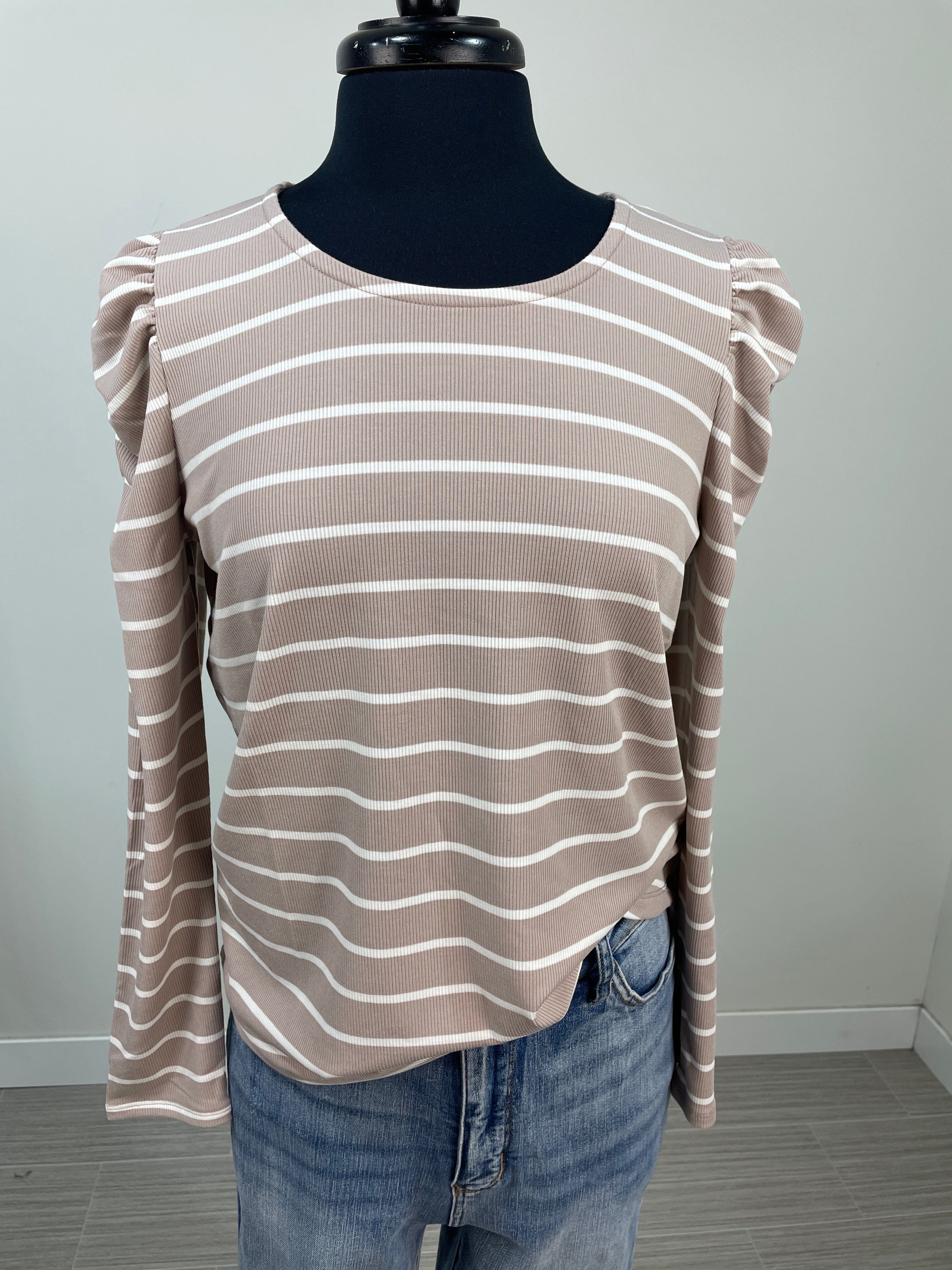 Taupe & Ivory Stripe Top
