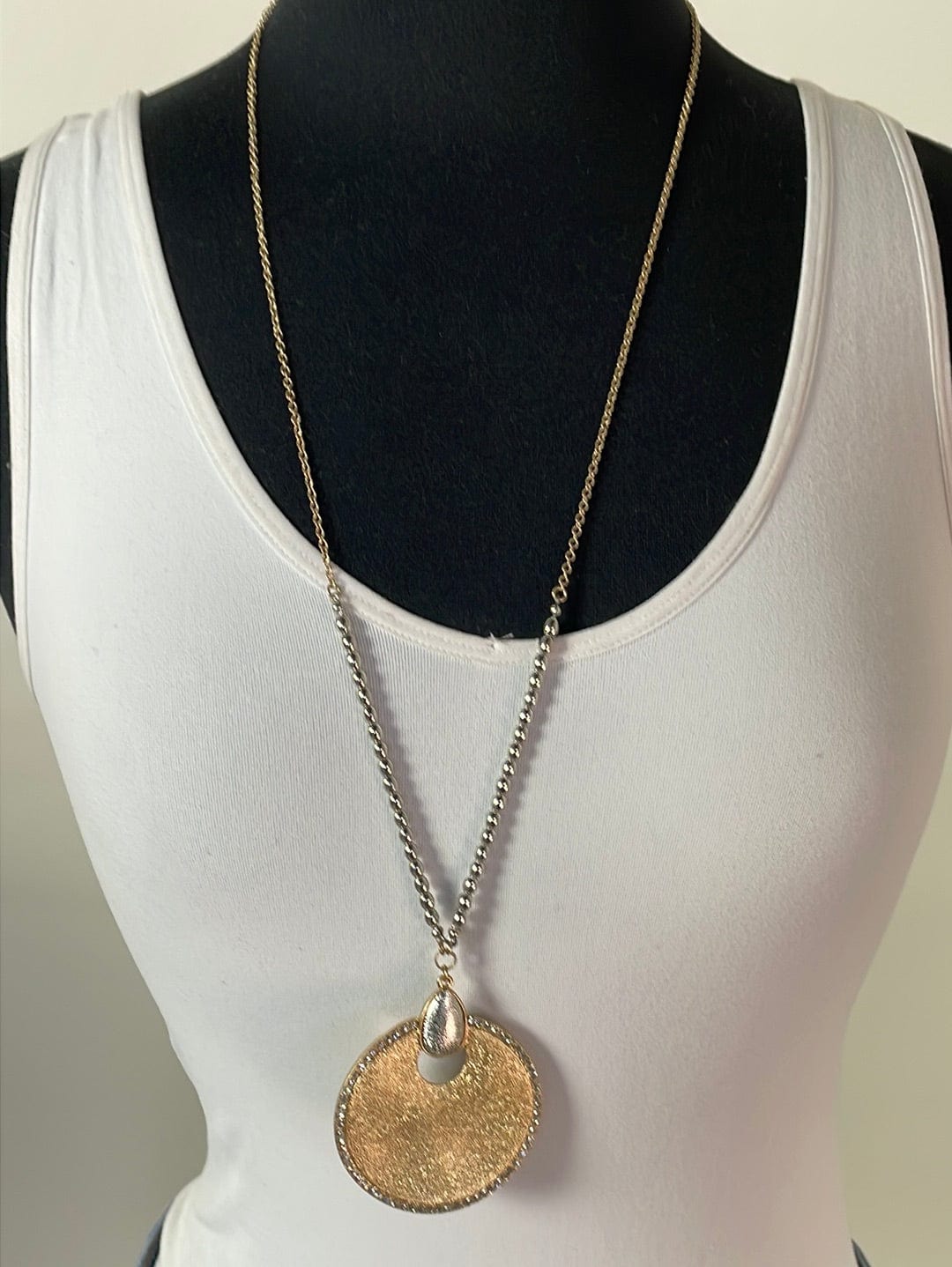 Gold Disc Pendant Necklace W/ Stones