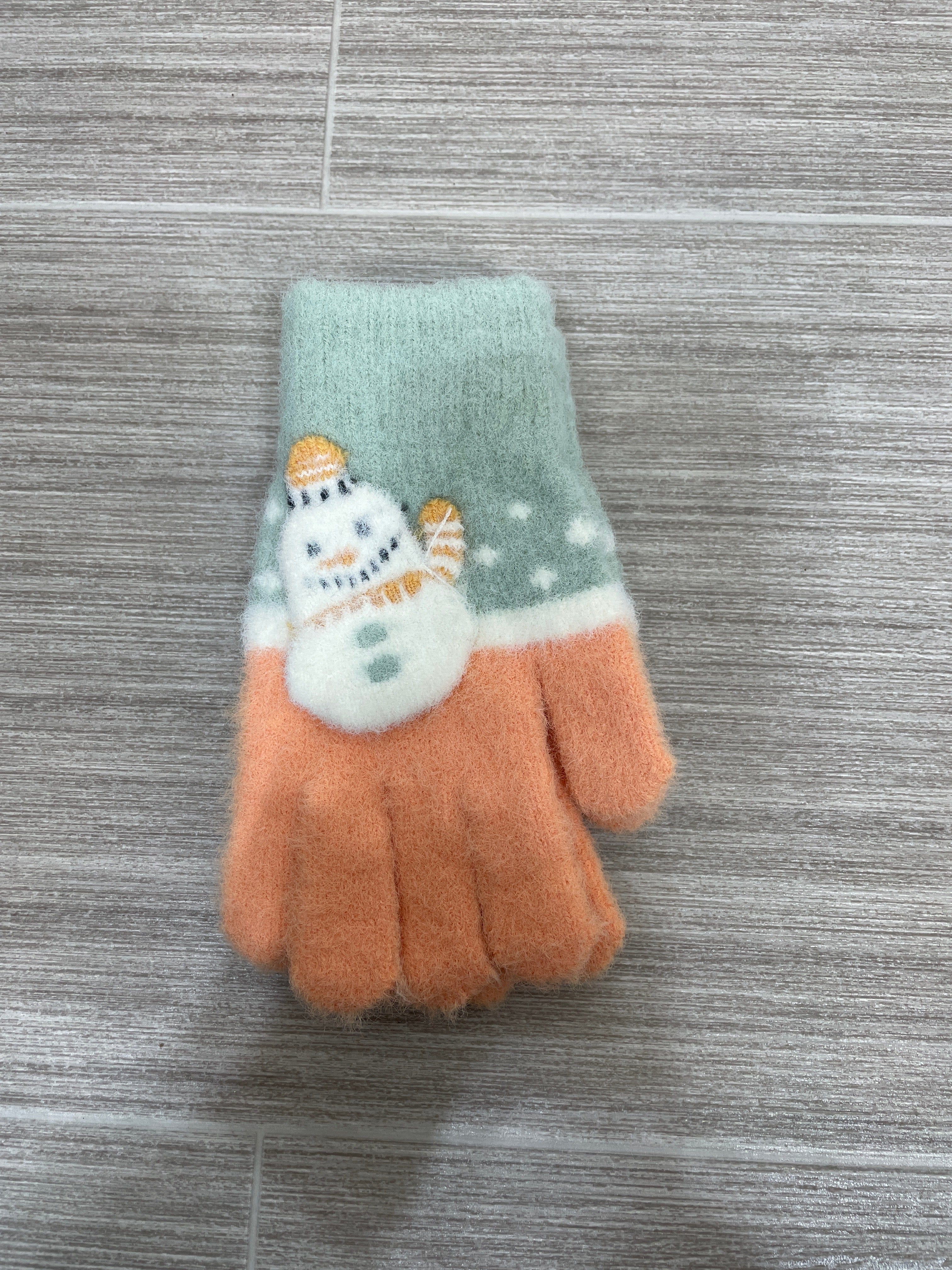 Kid's Green & Orange Snowman Glove