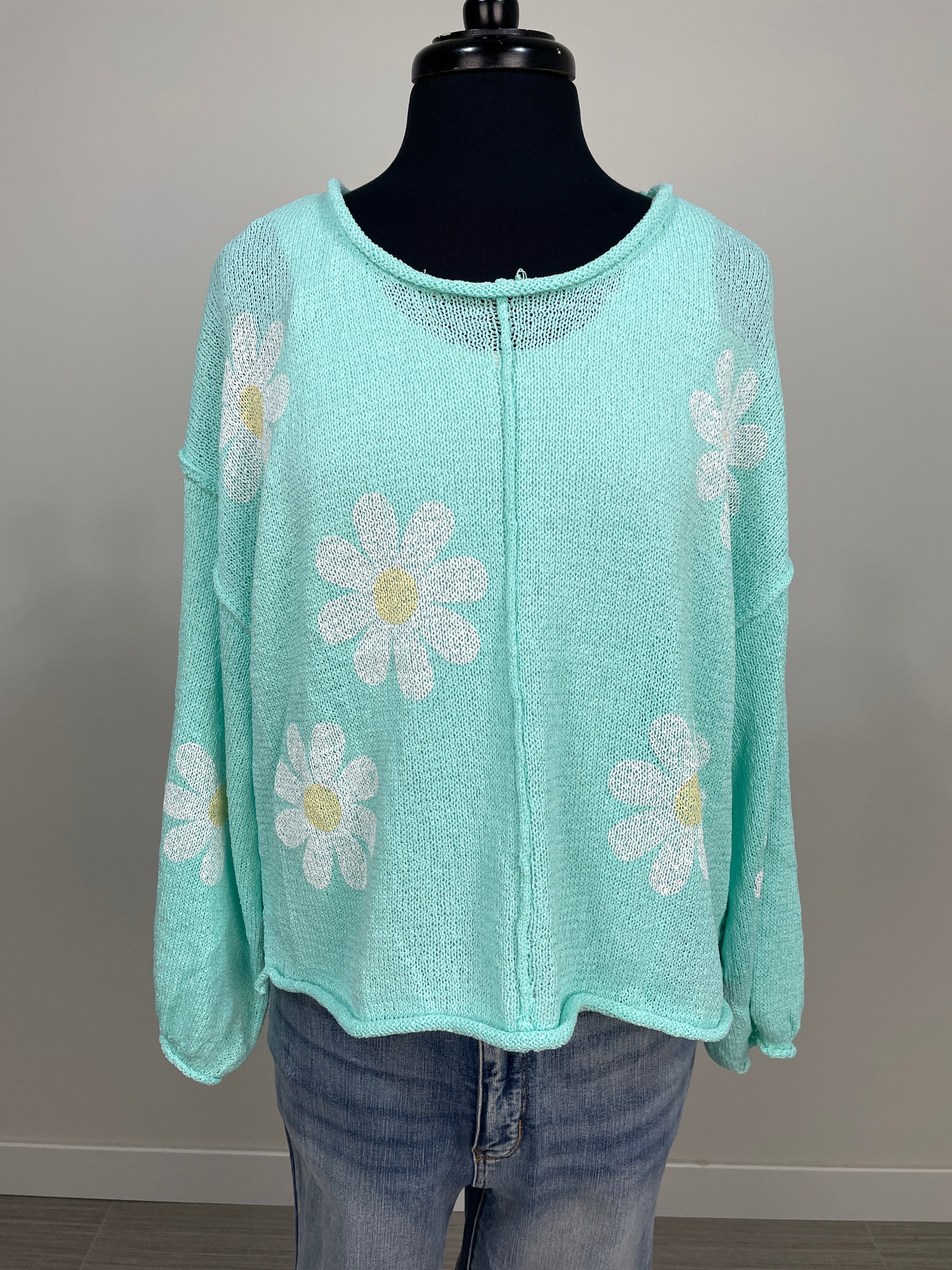 Jelly Mint Flower Sweater
