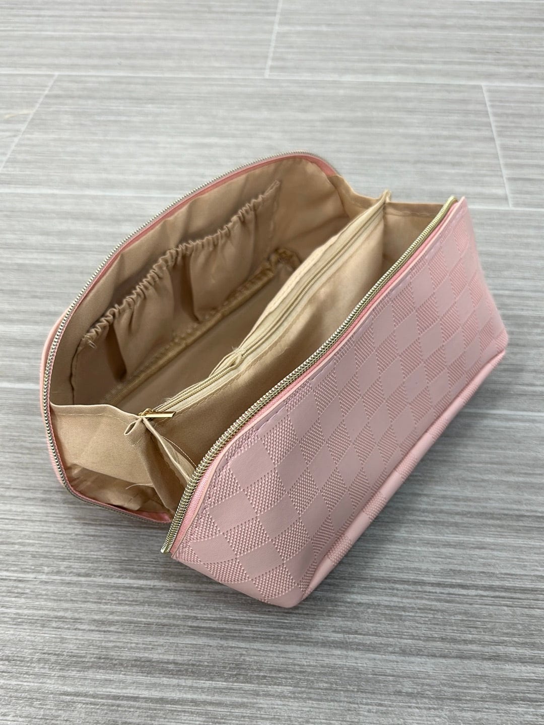 Pink Checkered Cosmetic Bag