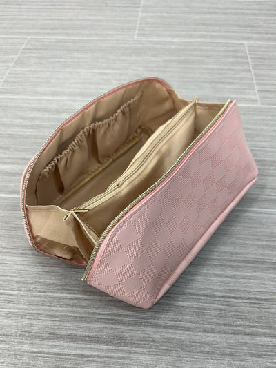 Pink Checkered Cosmetic Bag