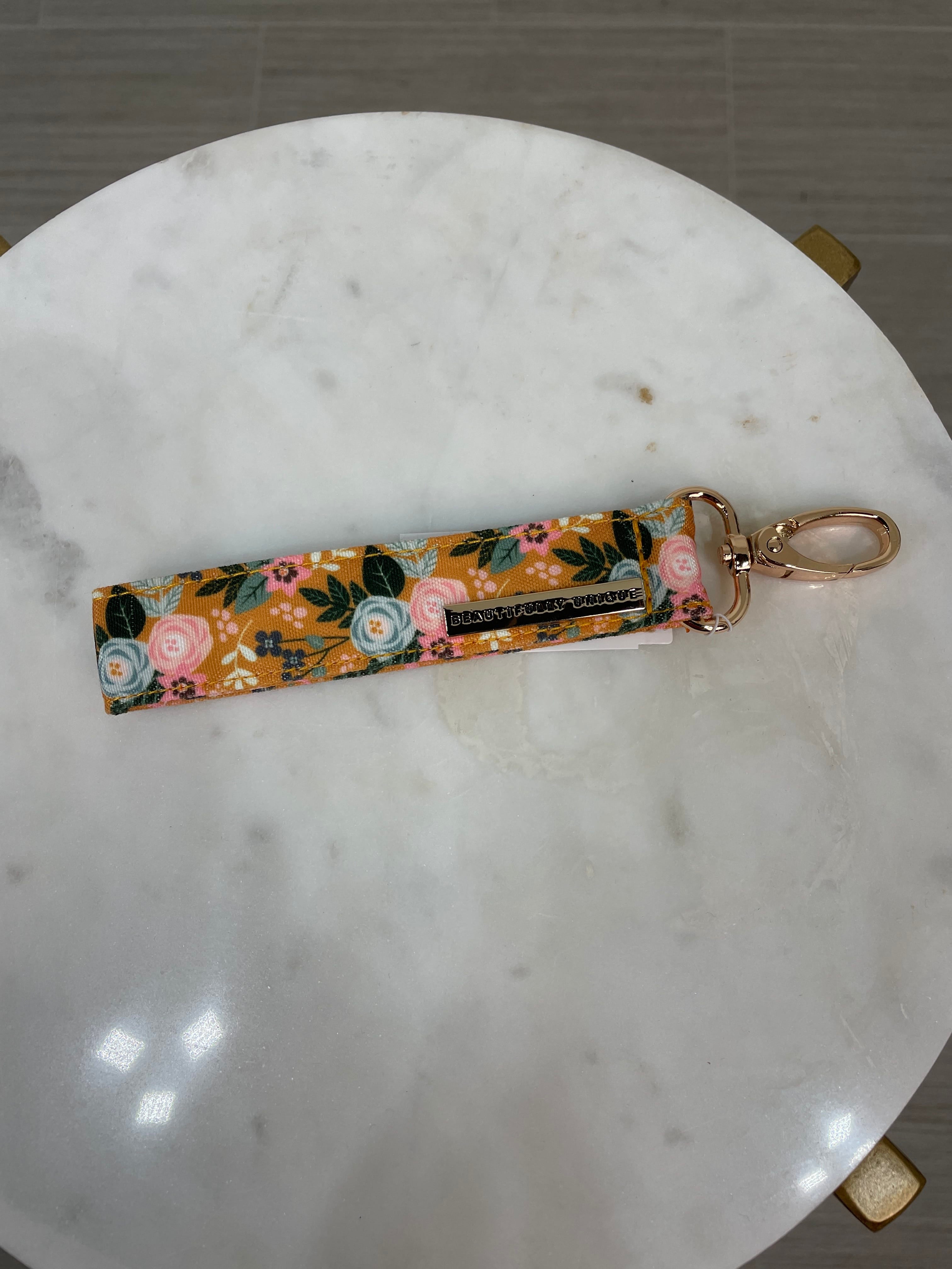 Mustard Floral Loop Wristlet Key Chain