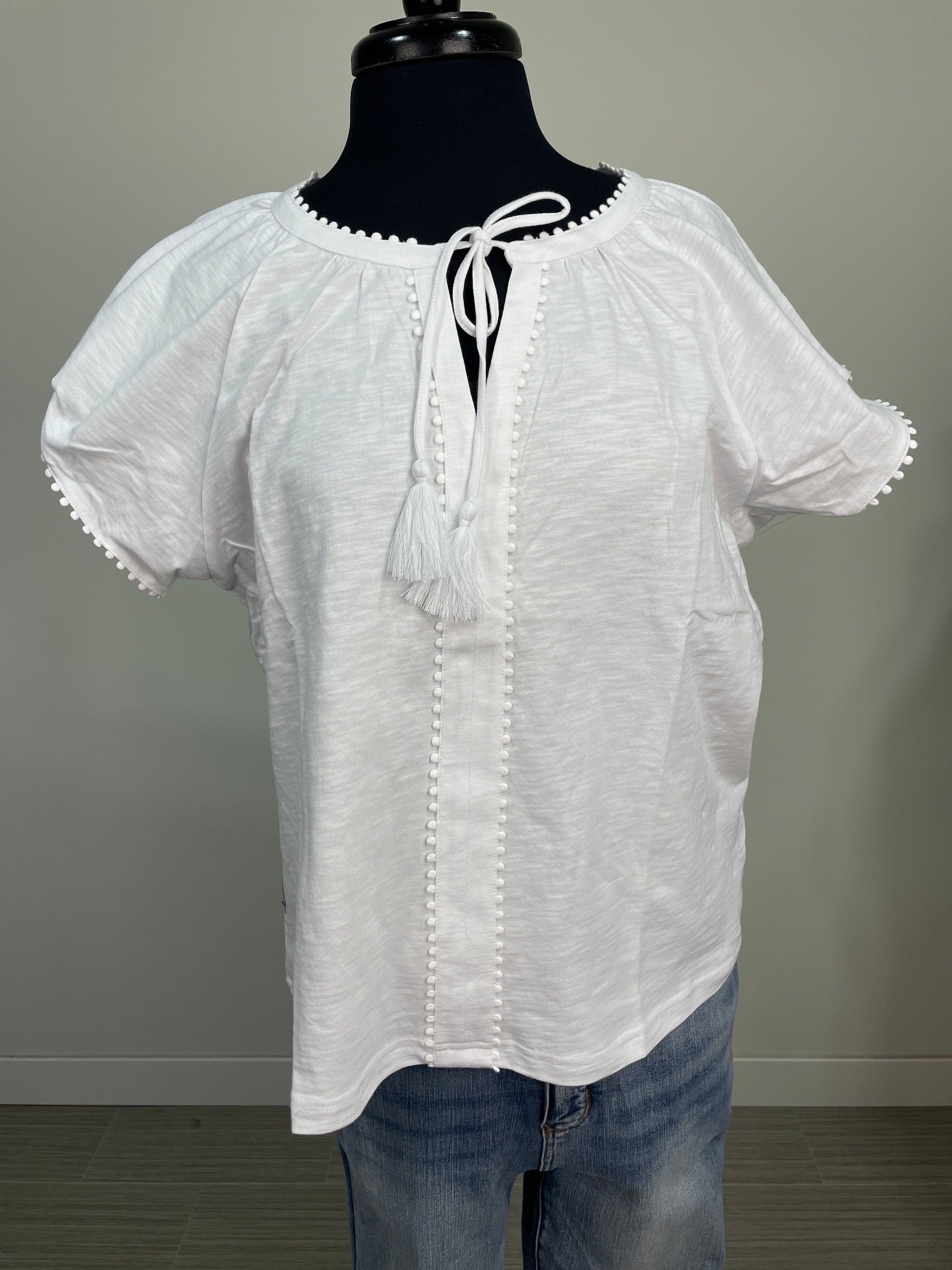 White Split Neck w/Tassel Top