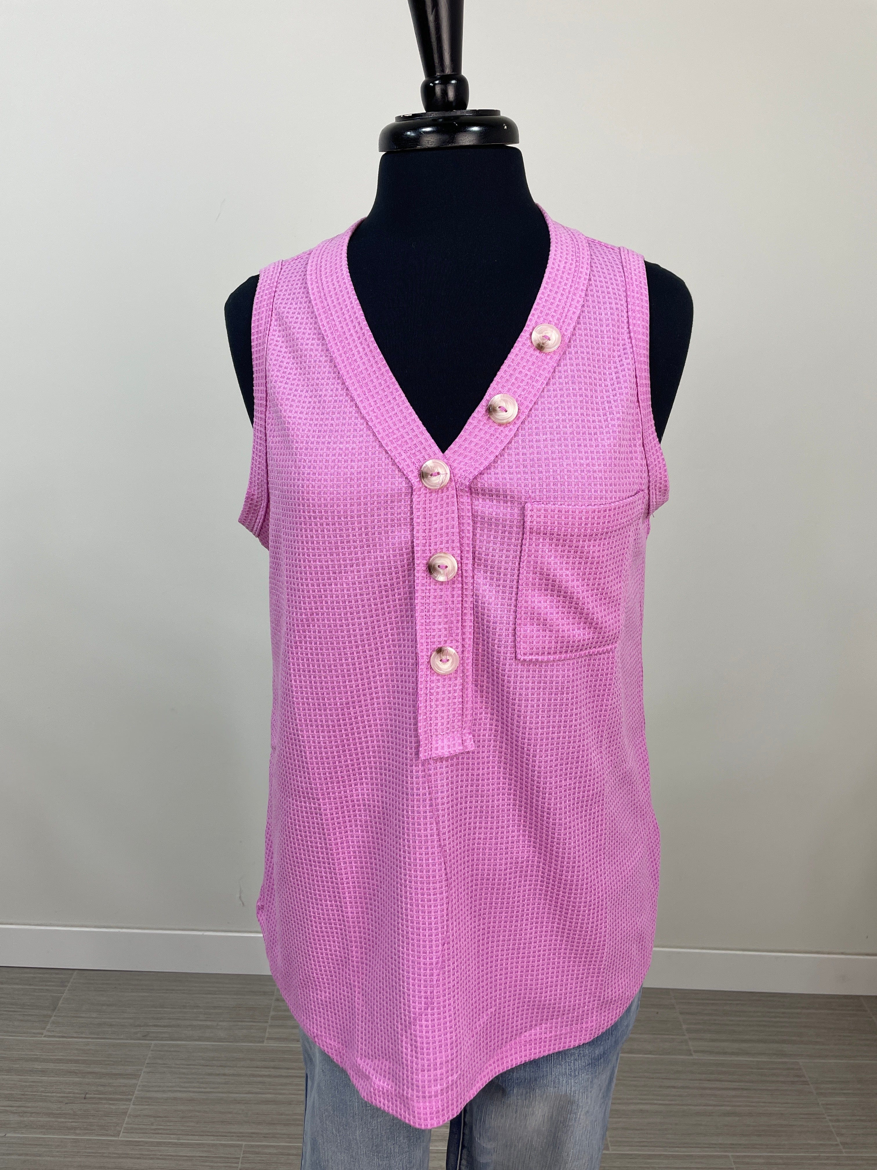 Magenta Glow Waffle Detail Tank