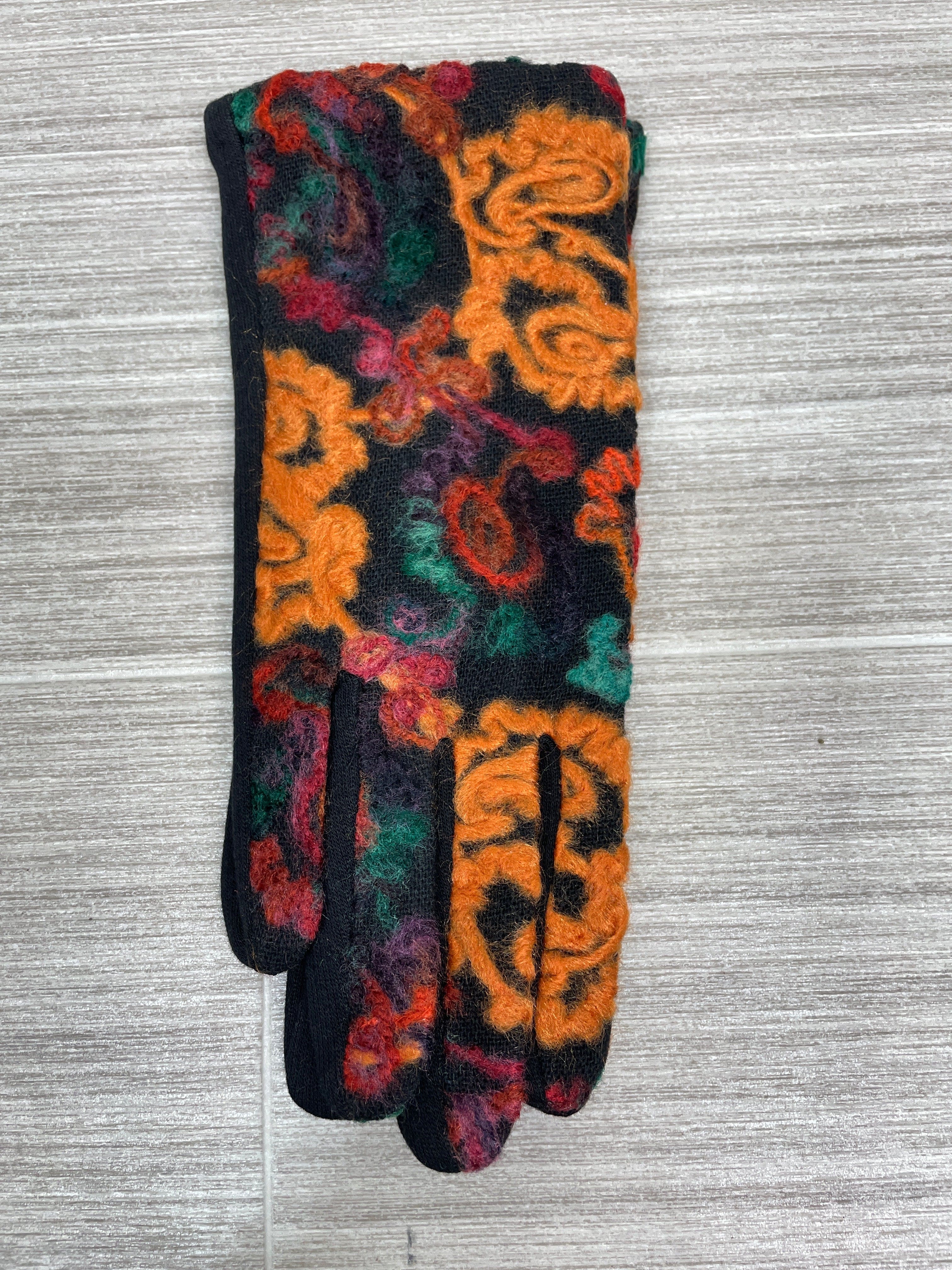 Orange & Green Swirl Yarn Glove