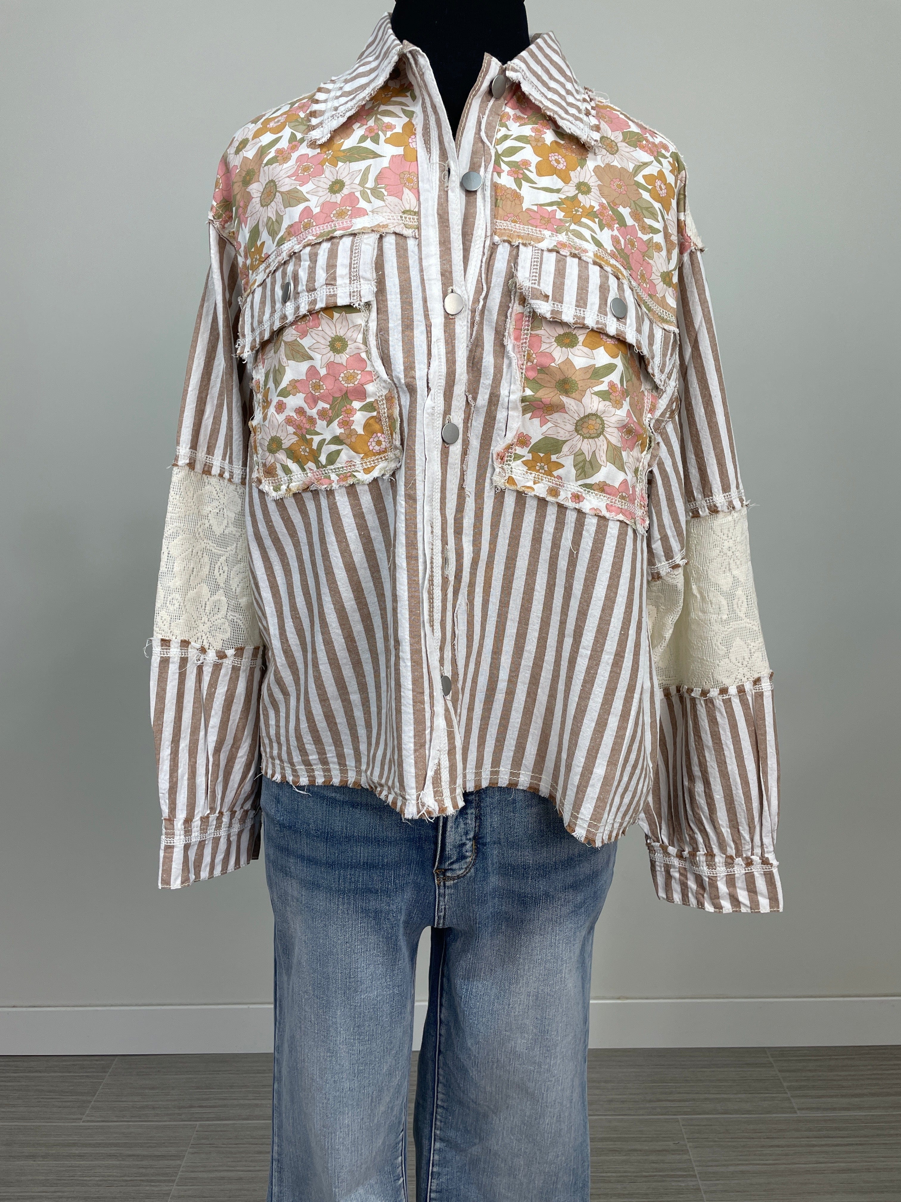 Choco Multi Stripe & Floral Patch Jacket