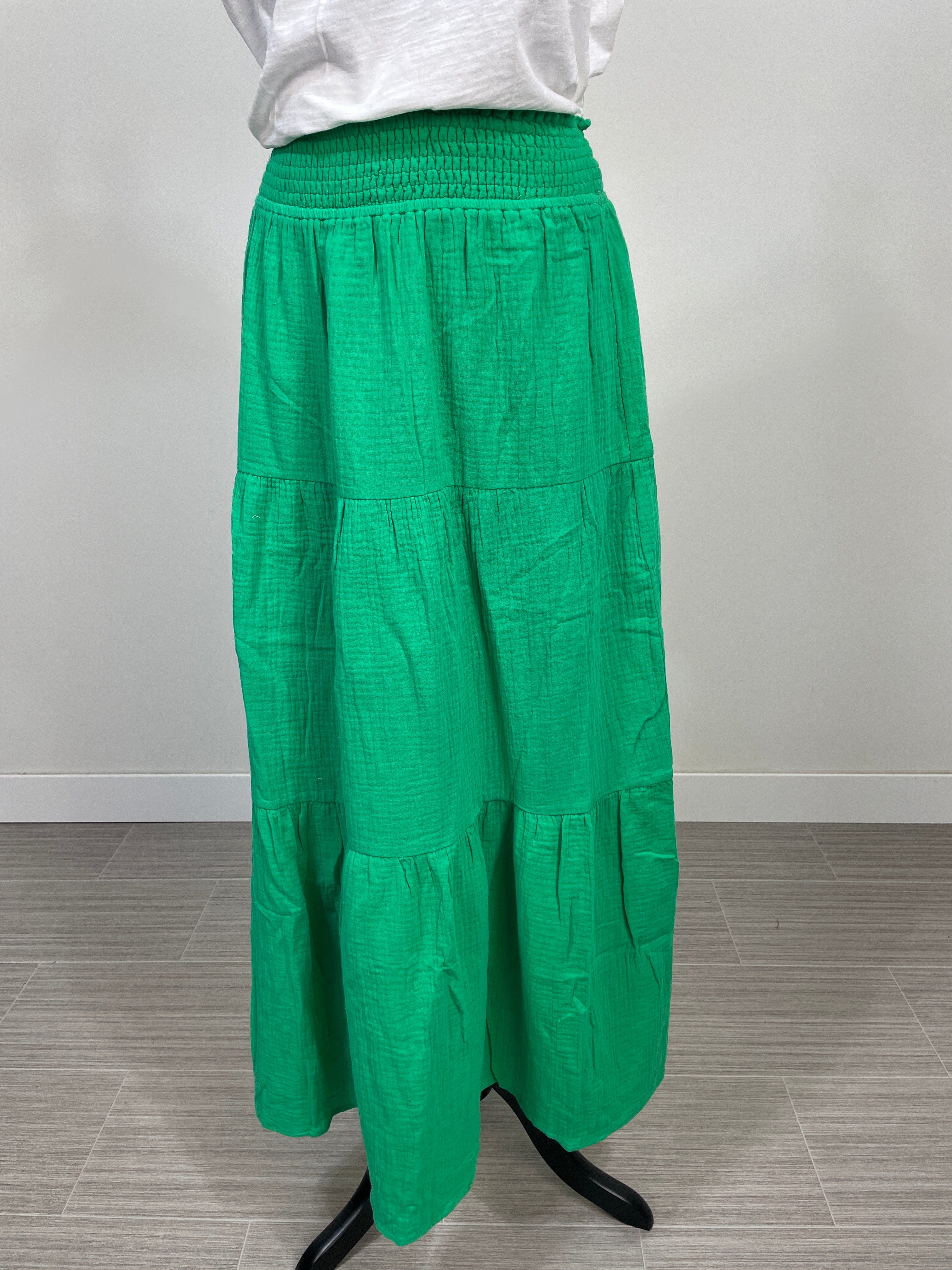 Kelly Green Smocked Maxi Skirt