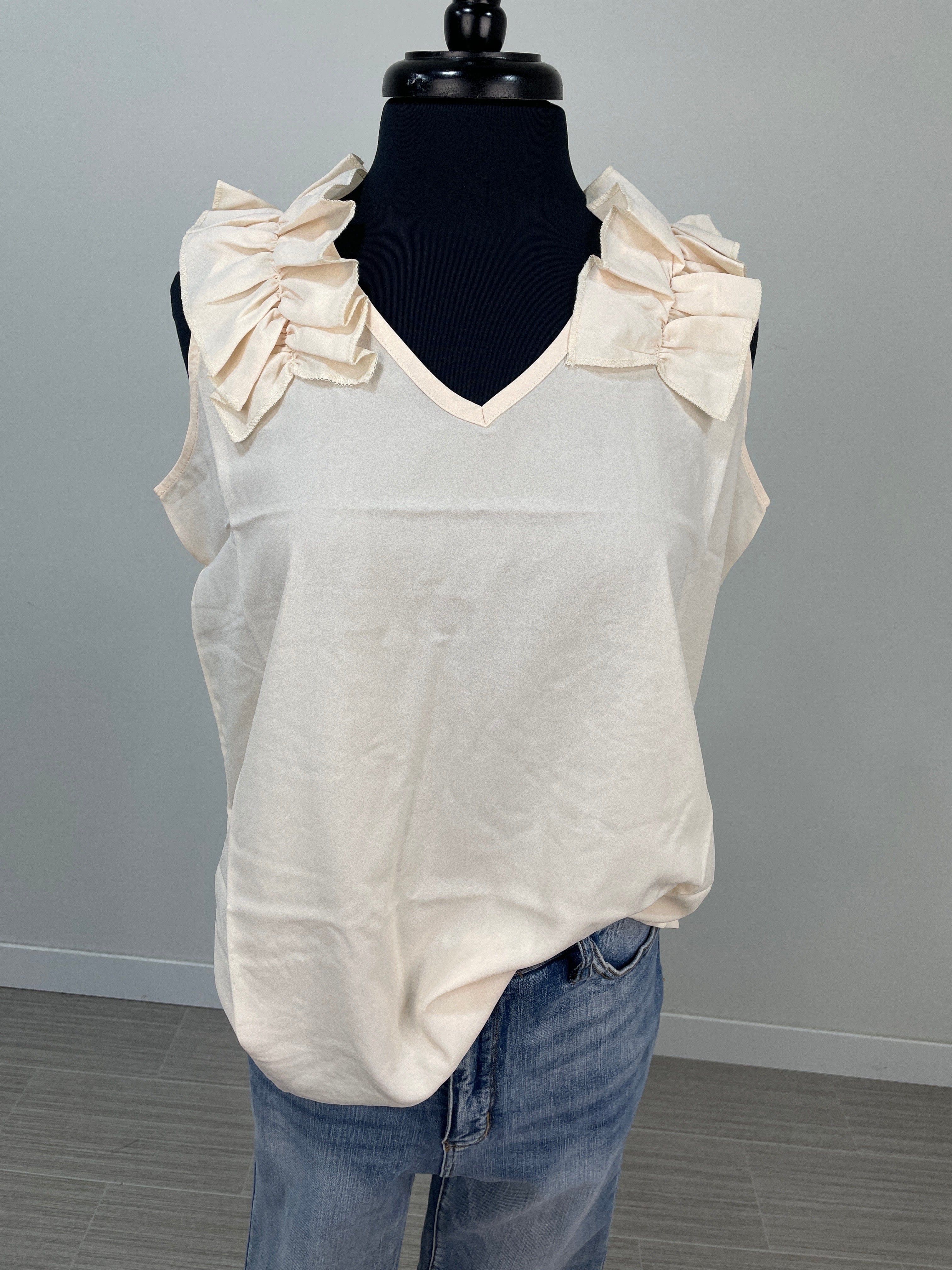 Taupe Ruffle Detail Tank