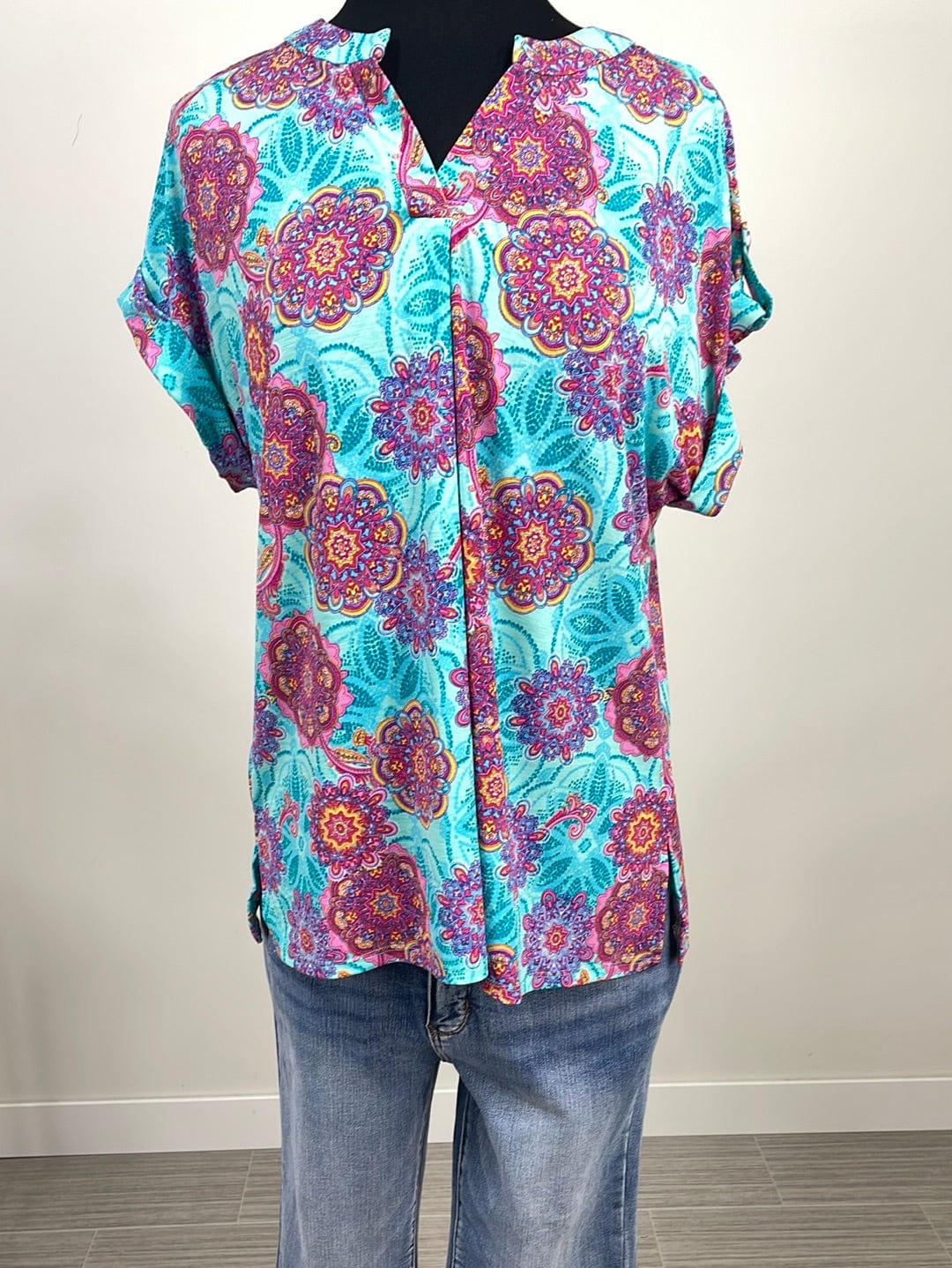 Teal Mandala Shortsleeve Lizzy Top
