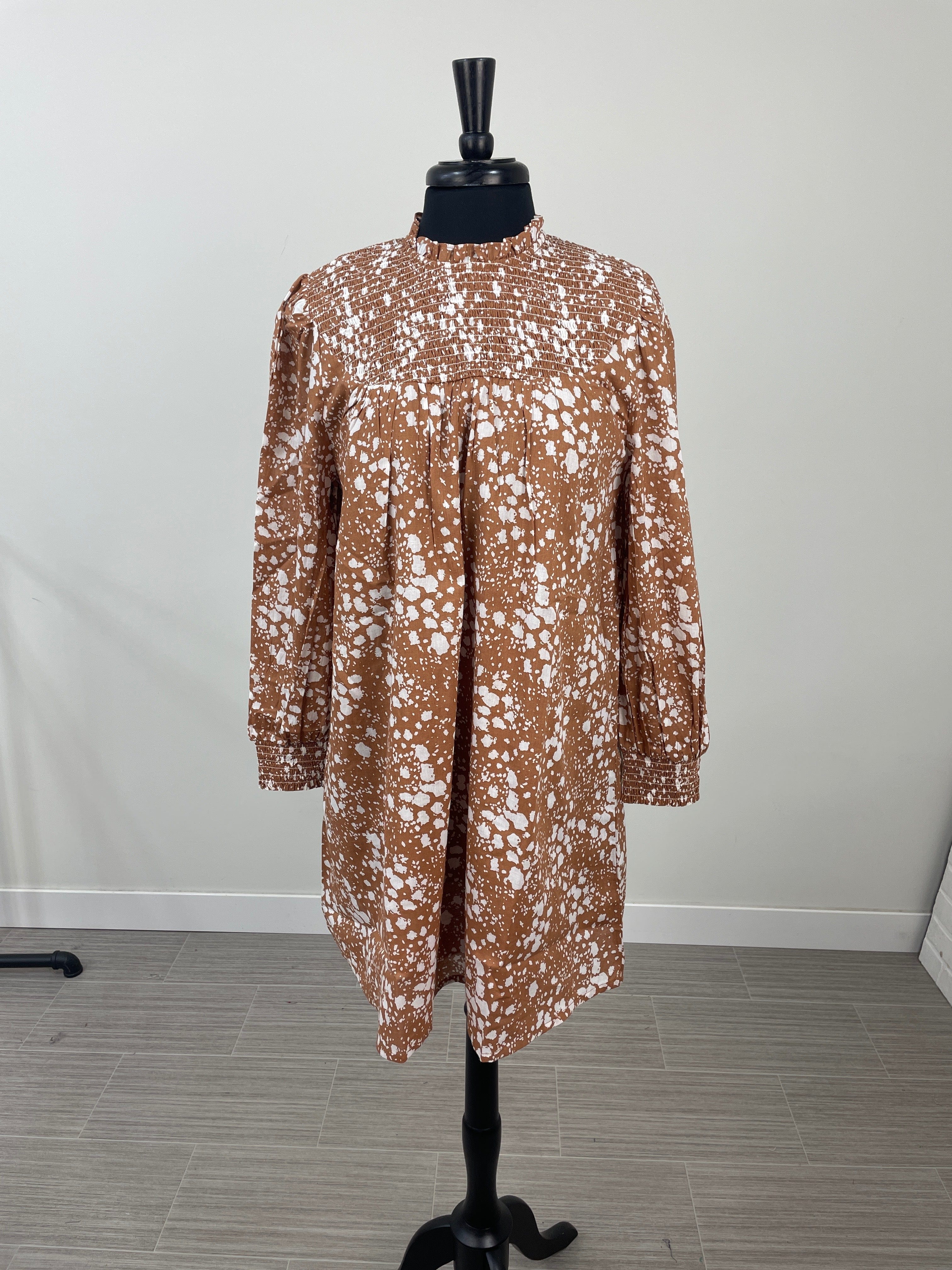 Tan Spotted Bennington Smocked Dress