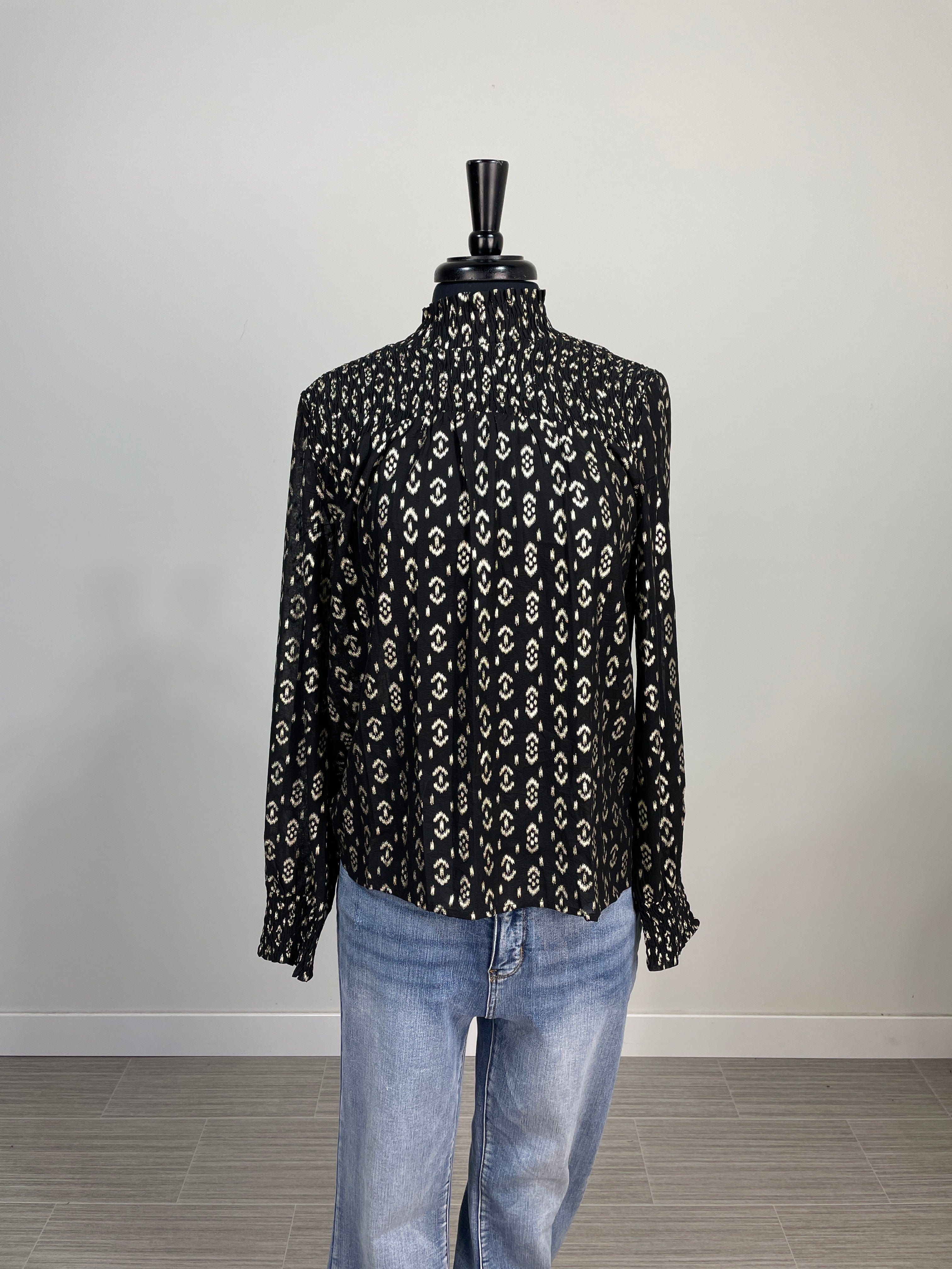 Black Sparkle Smocked Blouse