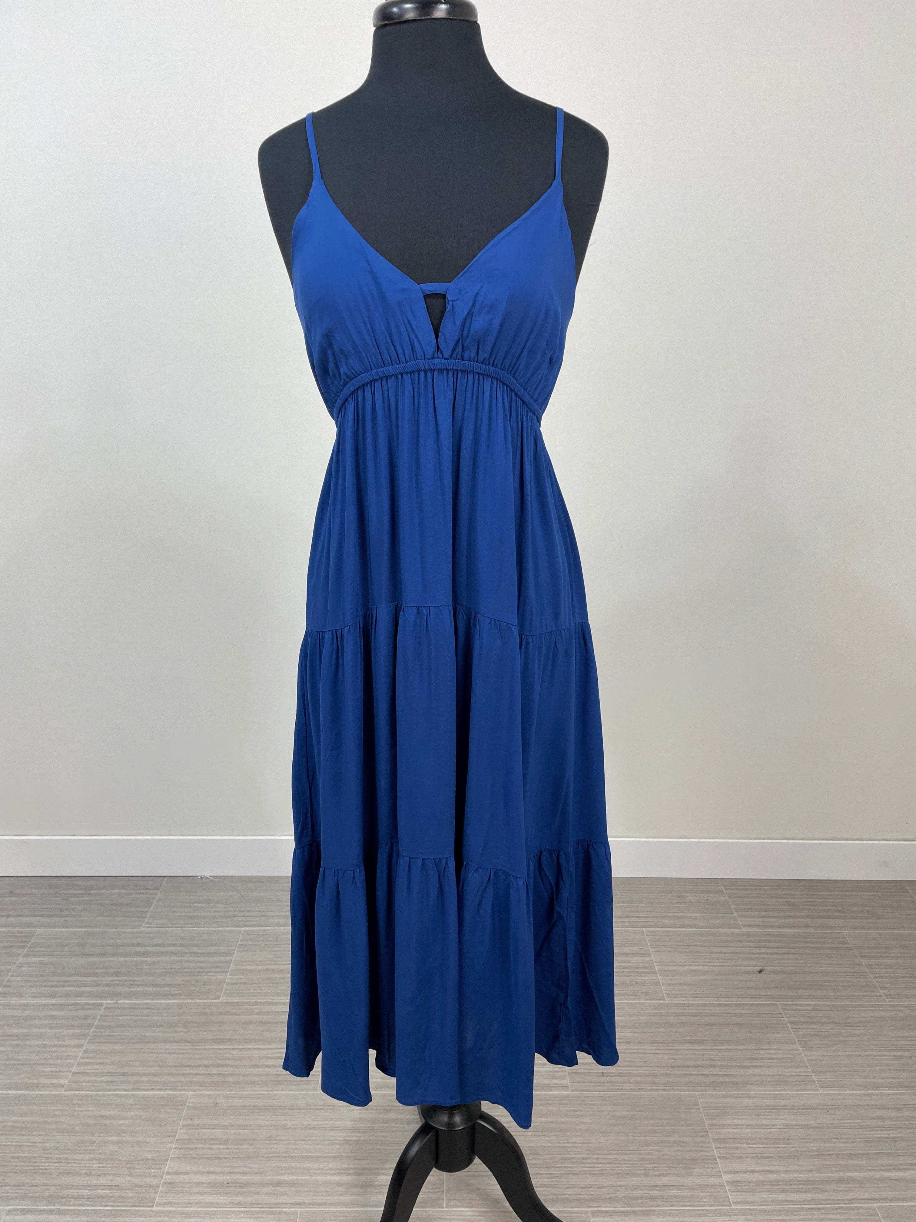 Navy Sweetheart Tiered Midi Dress