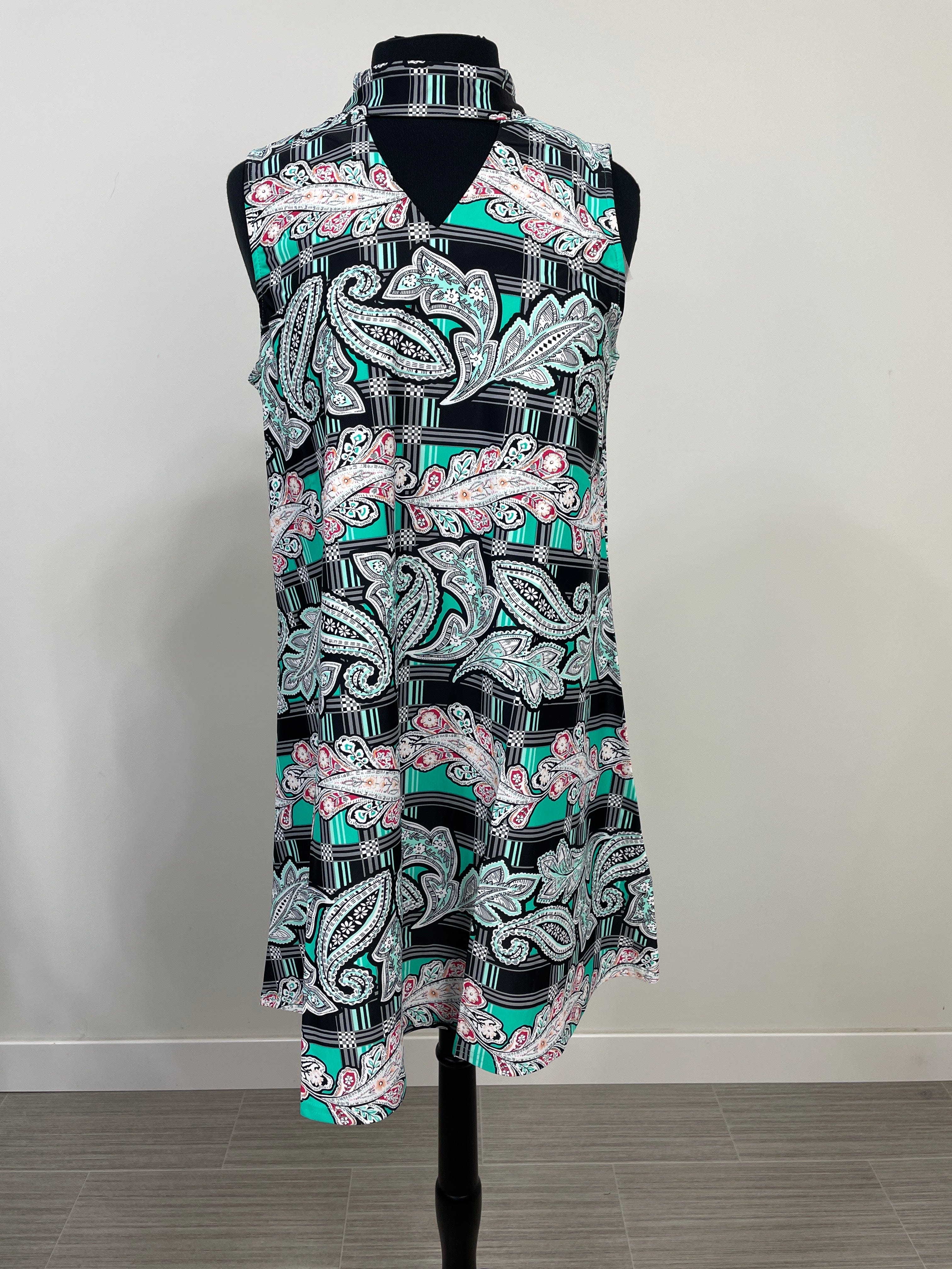 Mint & Black Paisley Dorothy High Neck Dress