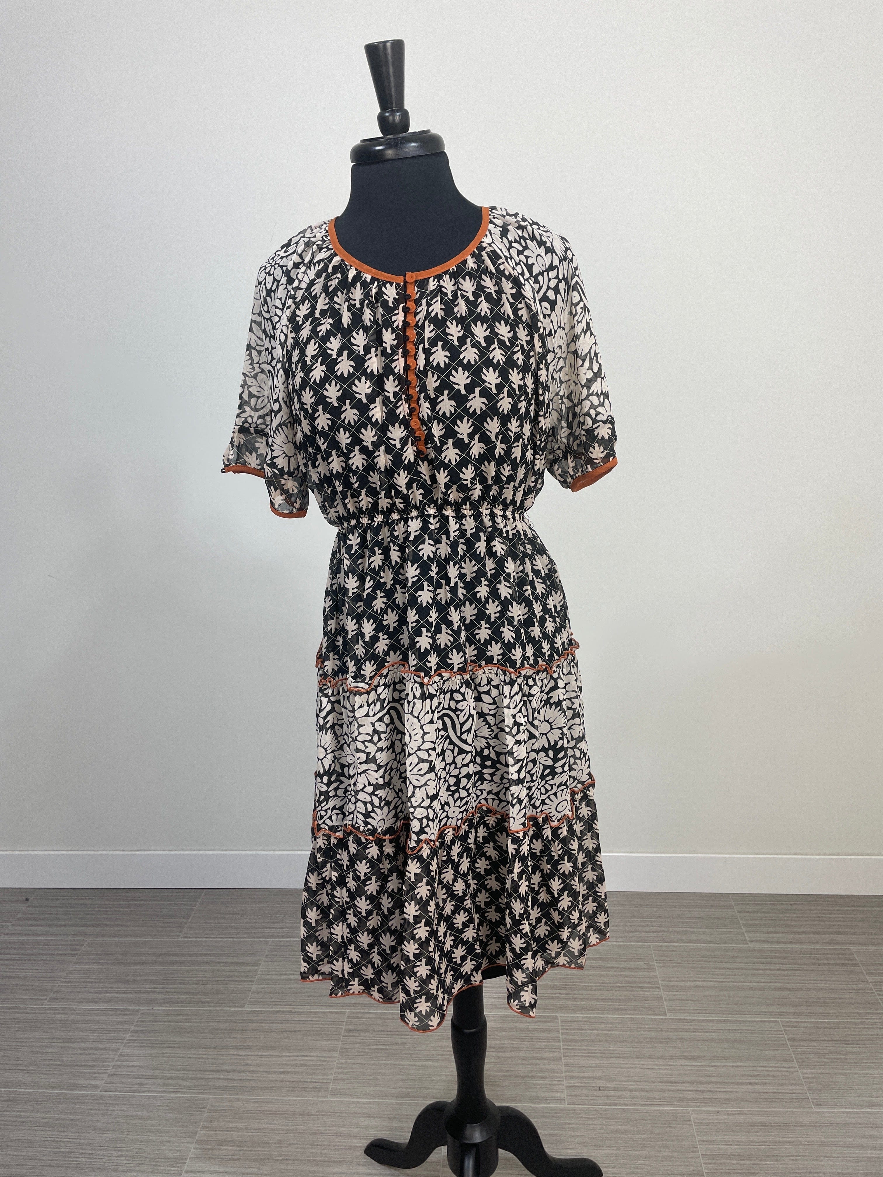 Black & Sand Geo Mix Tiered Dress