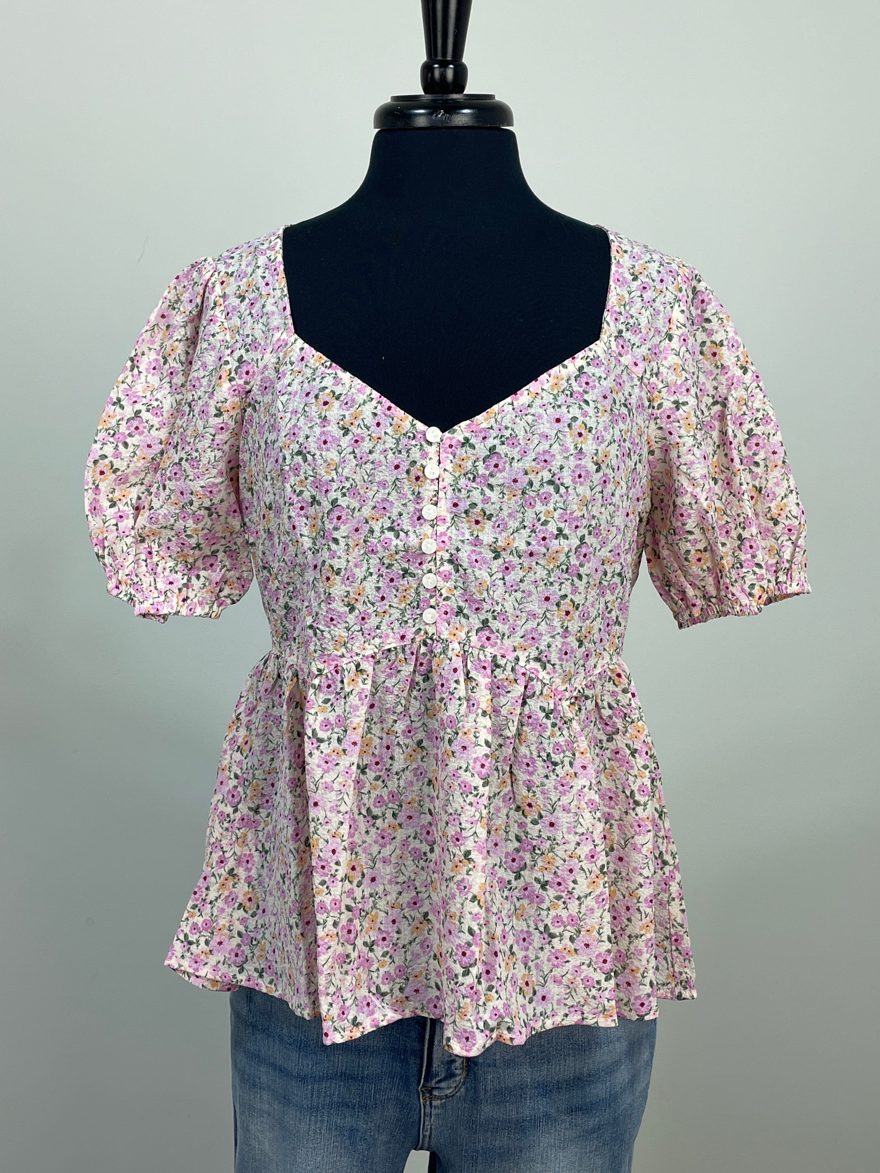 Floral Square Sweetheart Babydoll Top