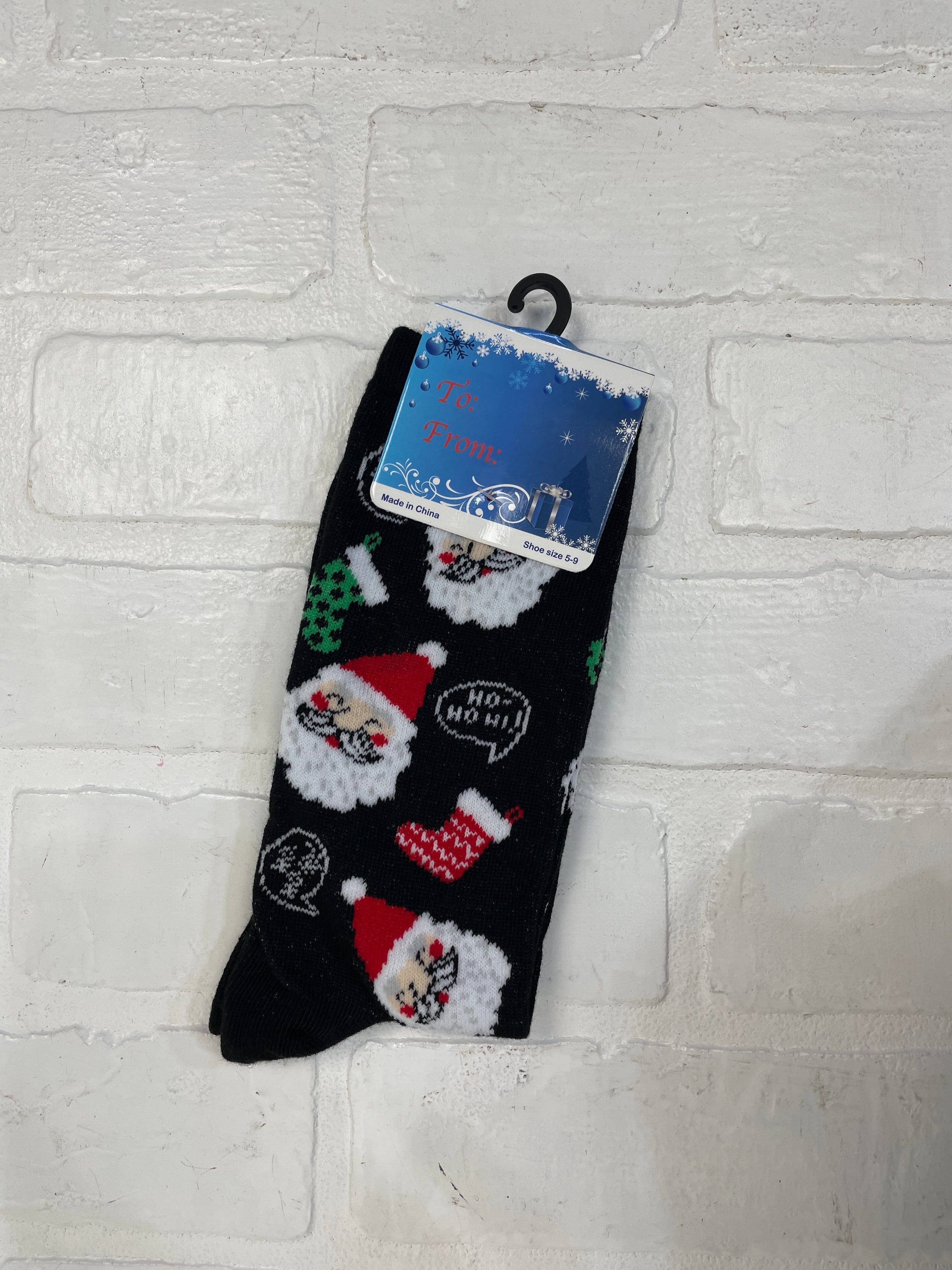 Santa Holiday Black Socks
