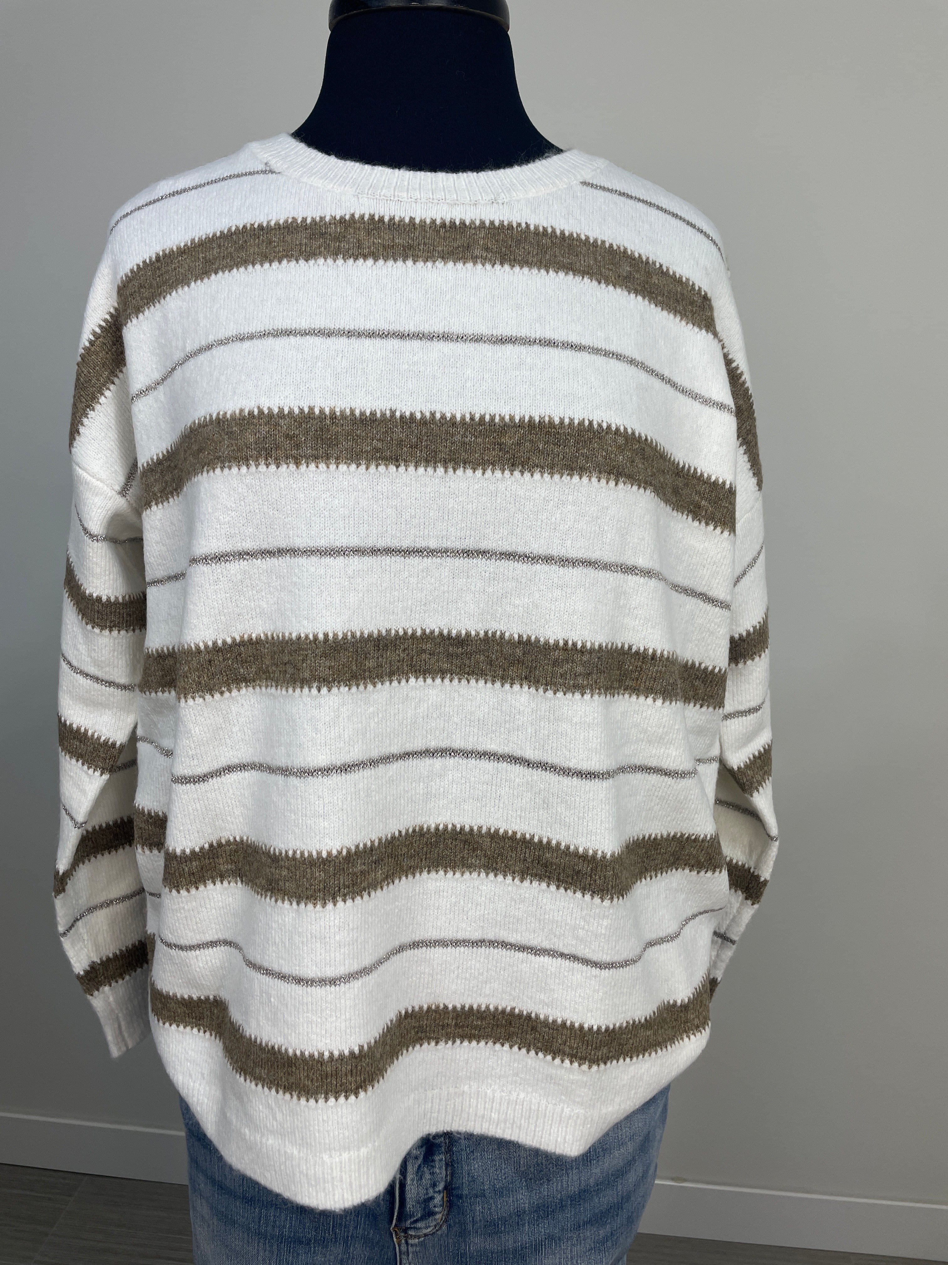 Taupe & Sparkle Stripe Sweater
