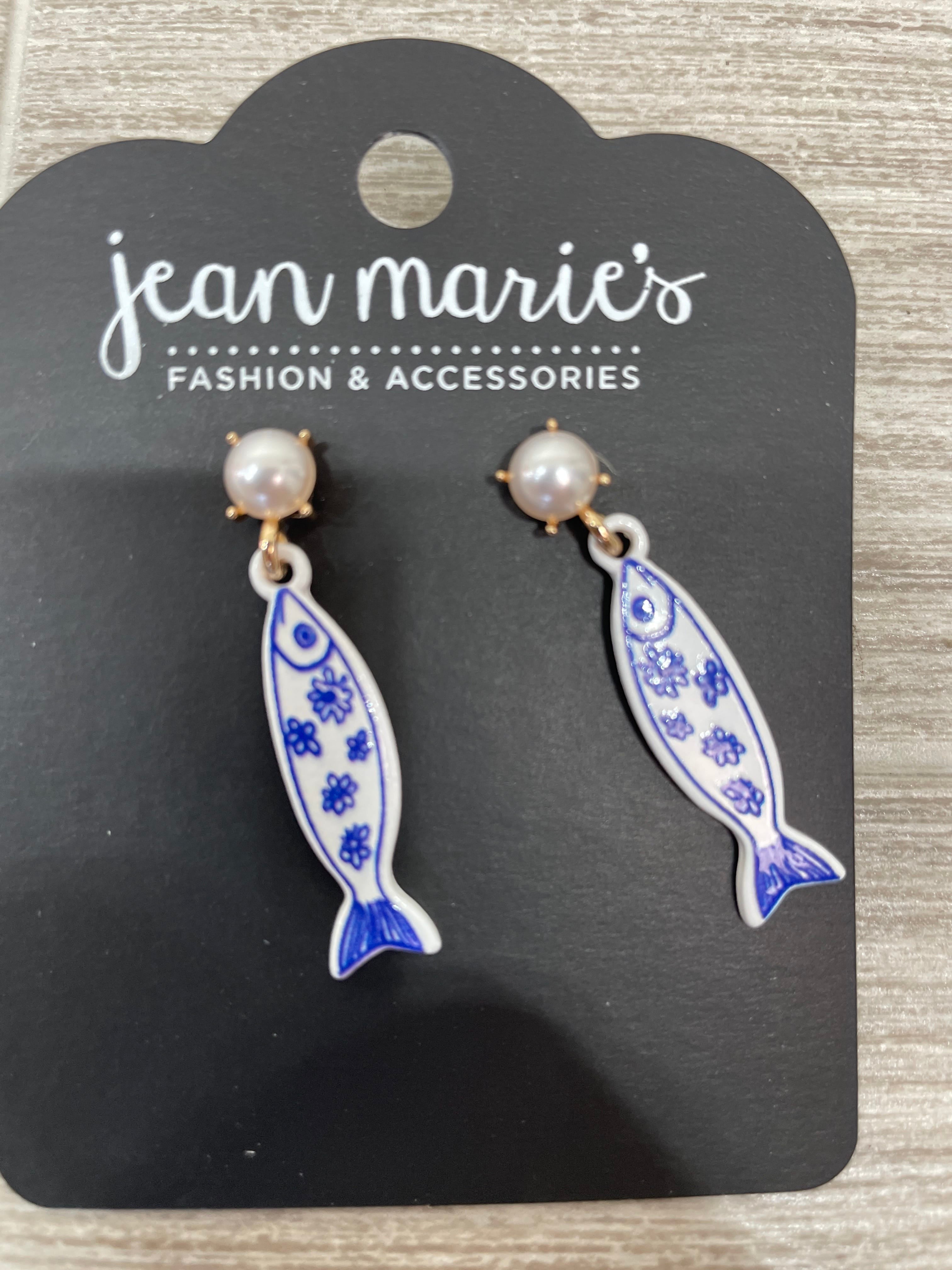 Blue Sardine with Pearl Earrings