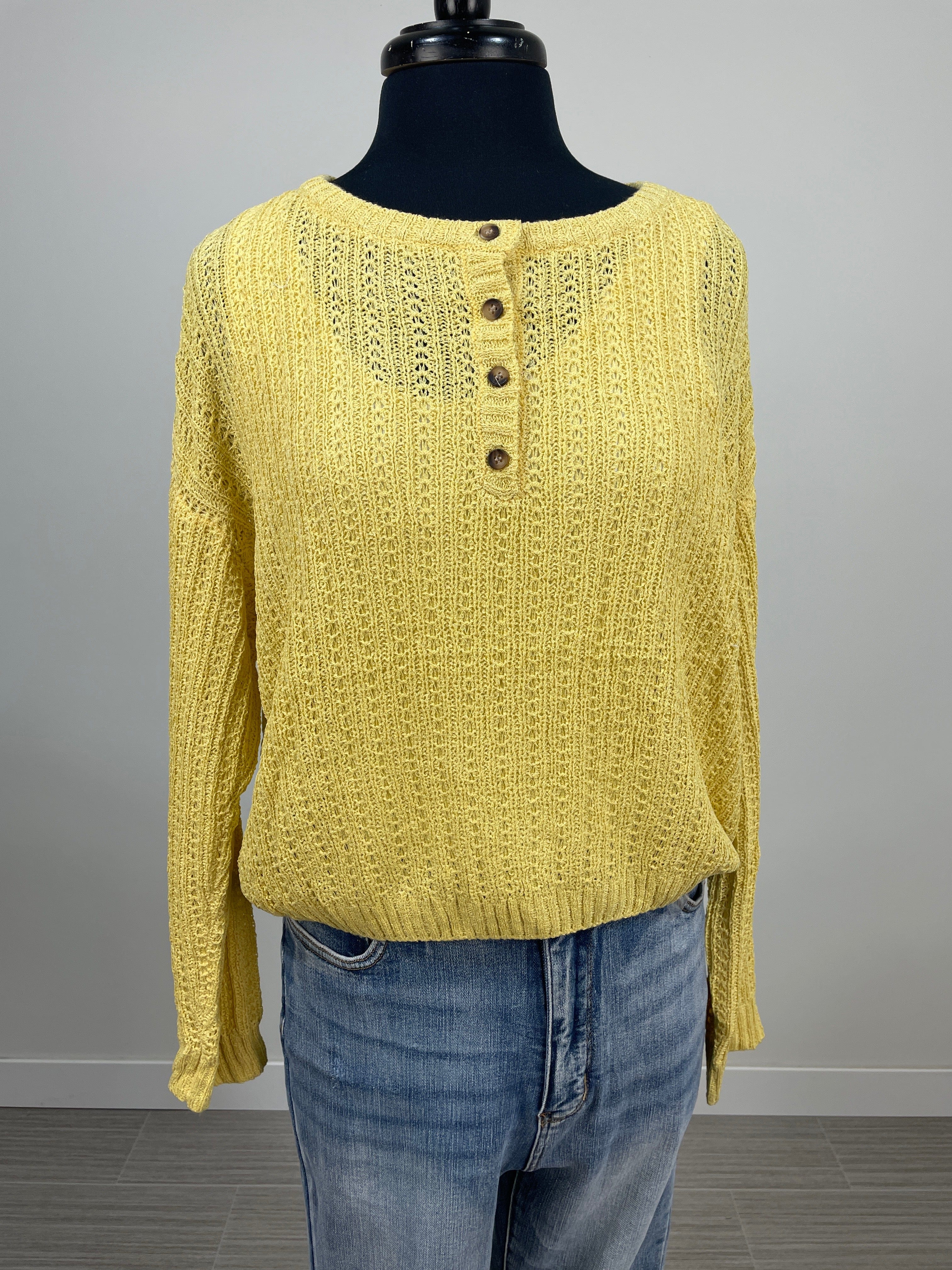 Yellow Button Popover Sweater