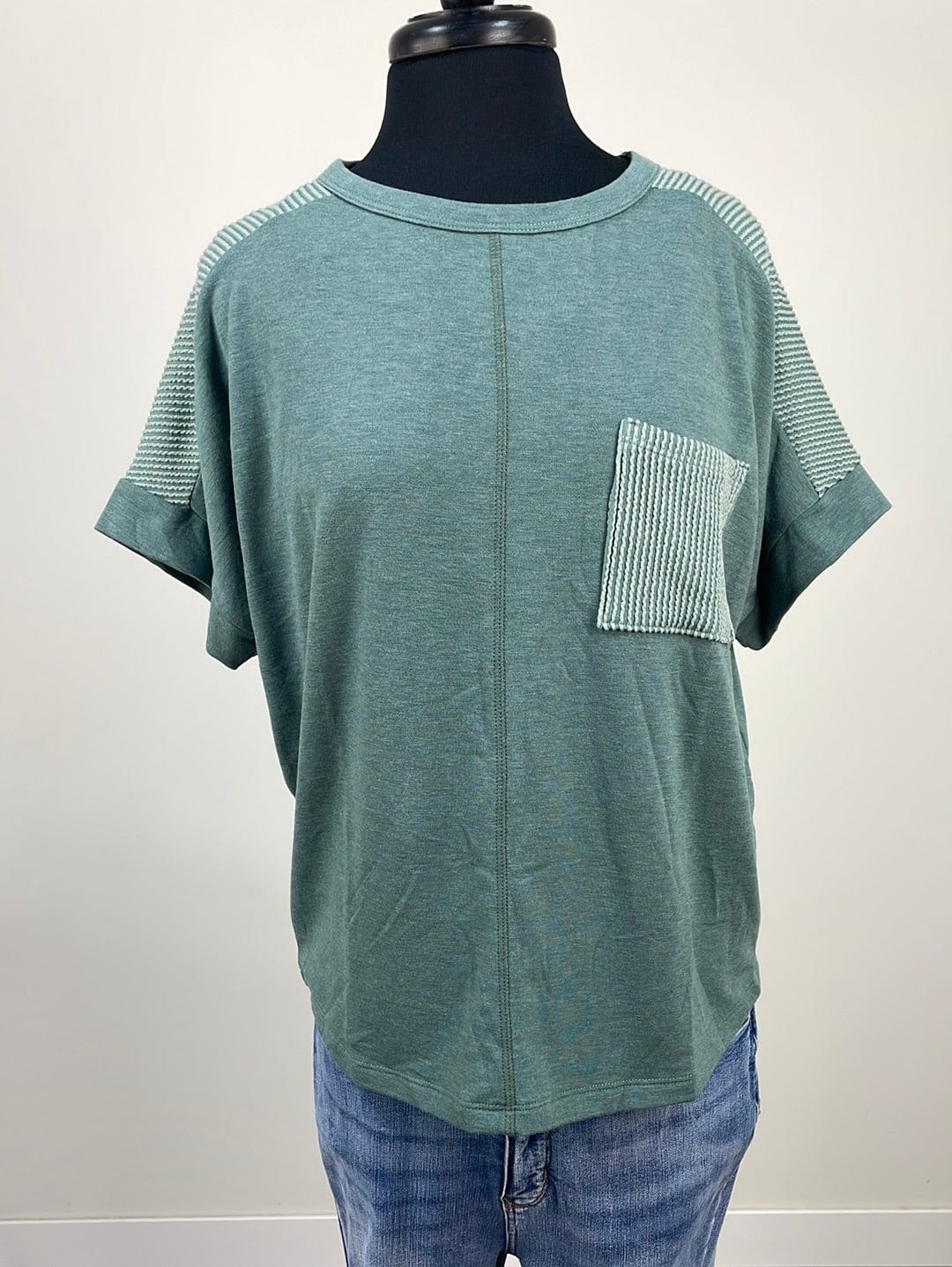 Olive Texture Sleeve Top