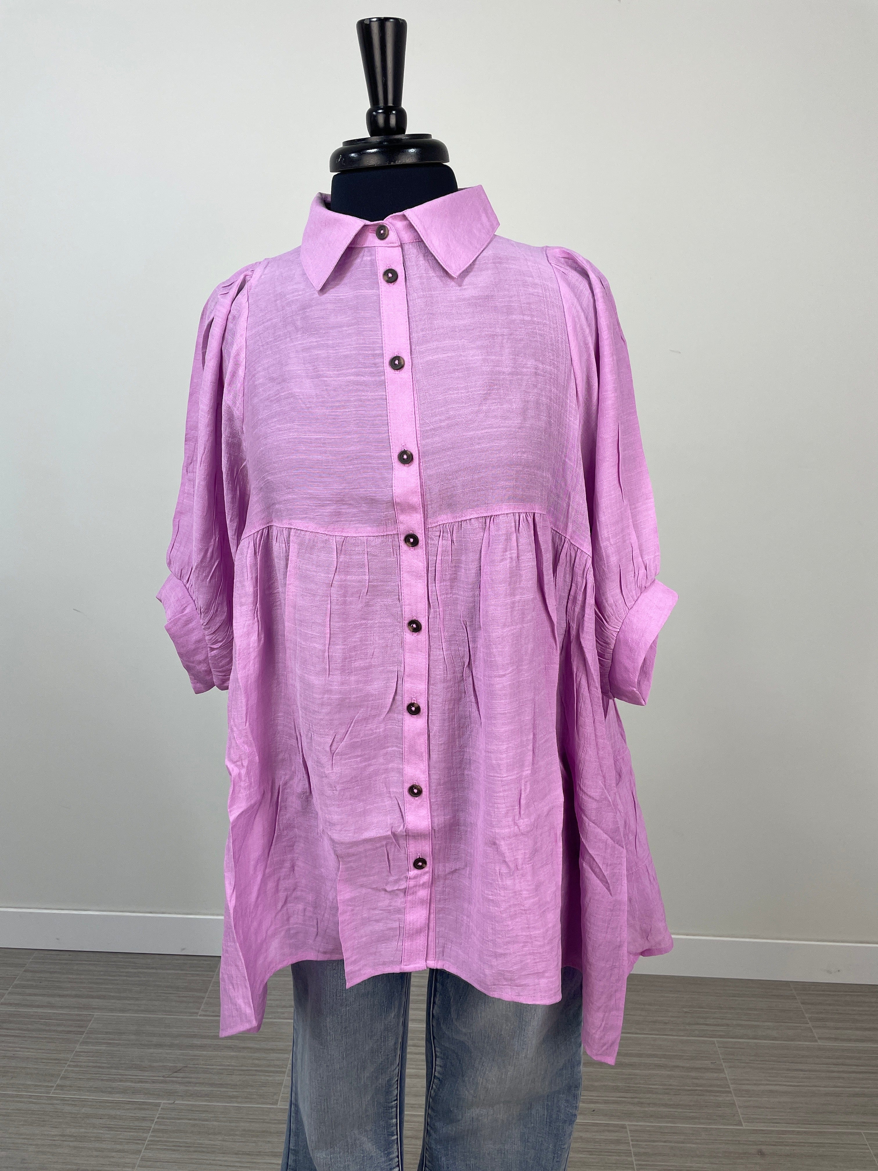 Mauve Tiered Back Button Up Tunic