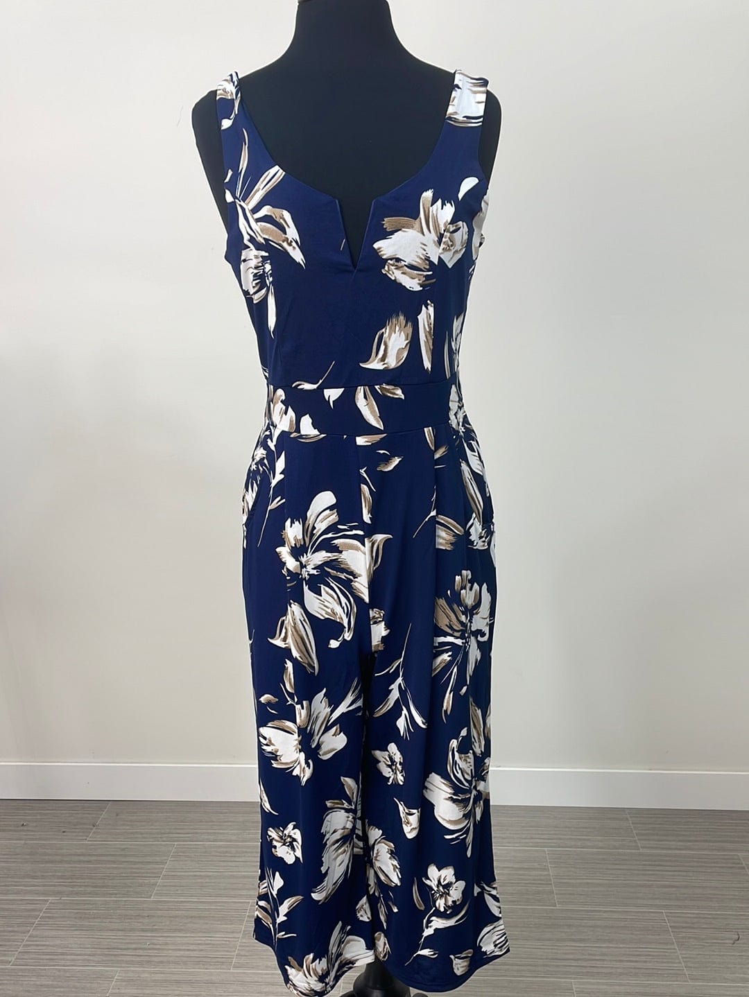Navy Floral Jumpsuit With Boning
