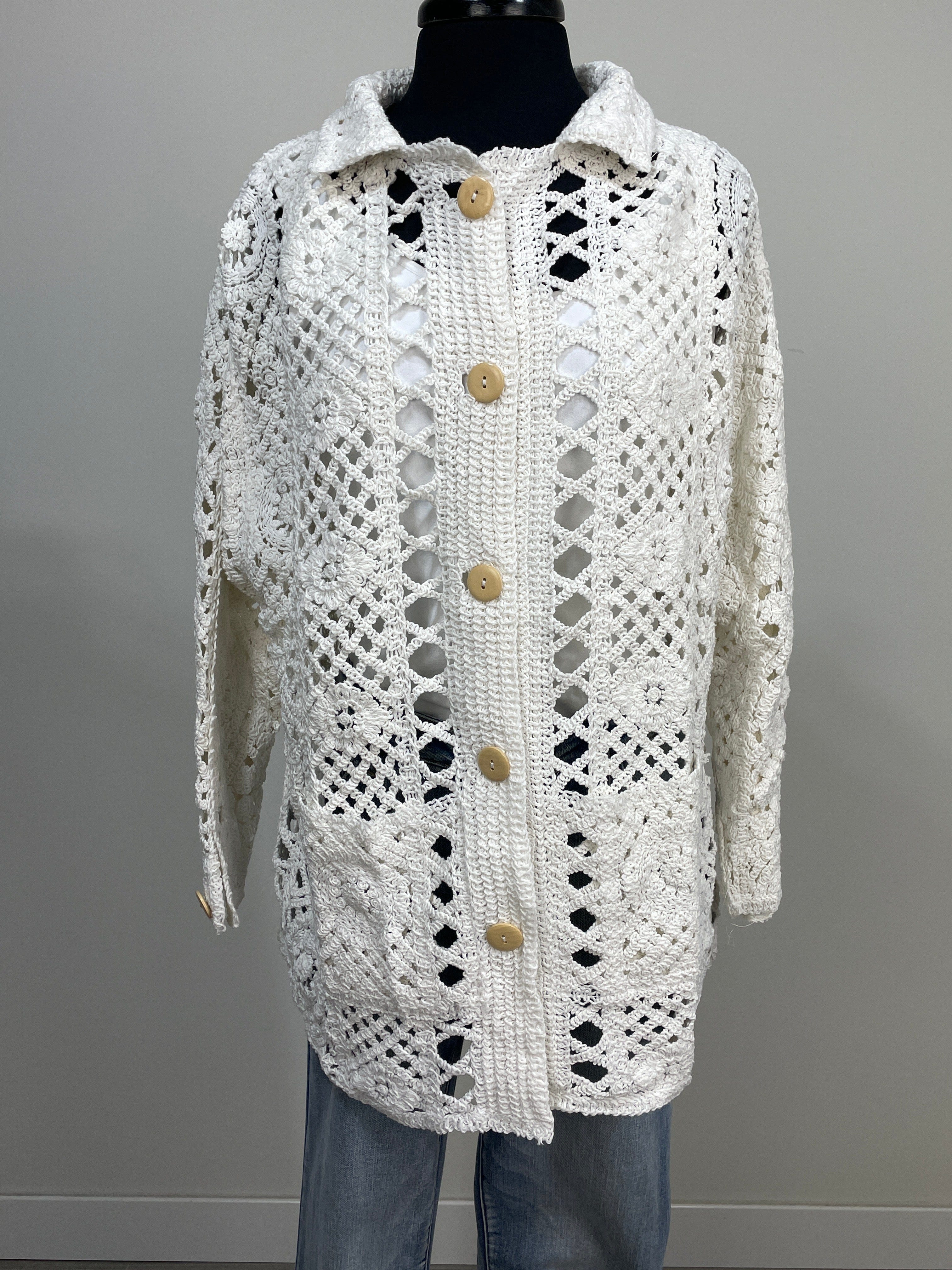 White Crochet Blazer OS