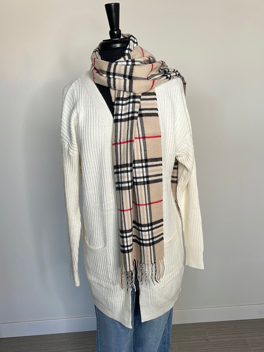 Cashmere Feel Scarf Sand Classic Plaid