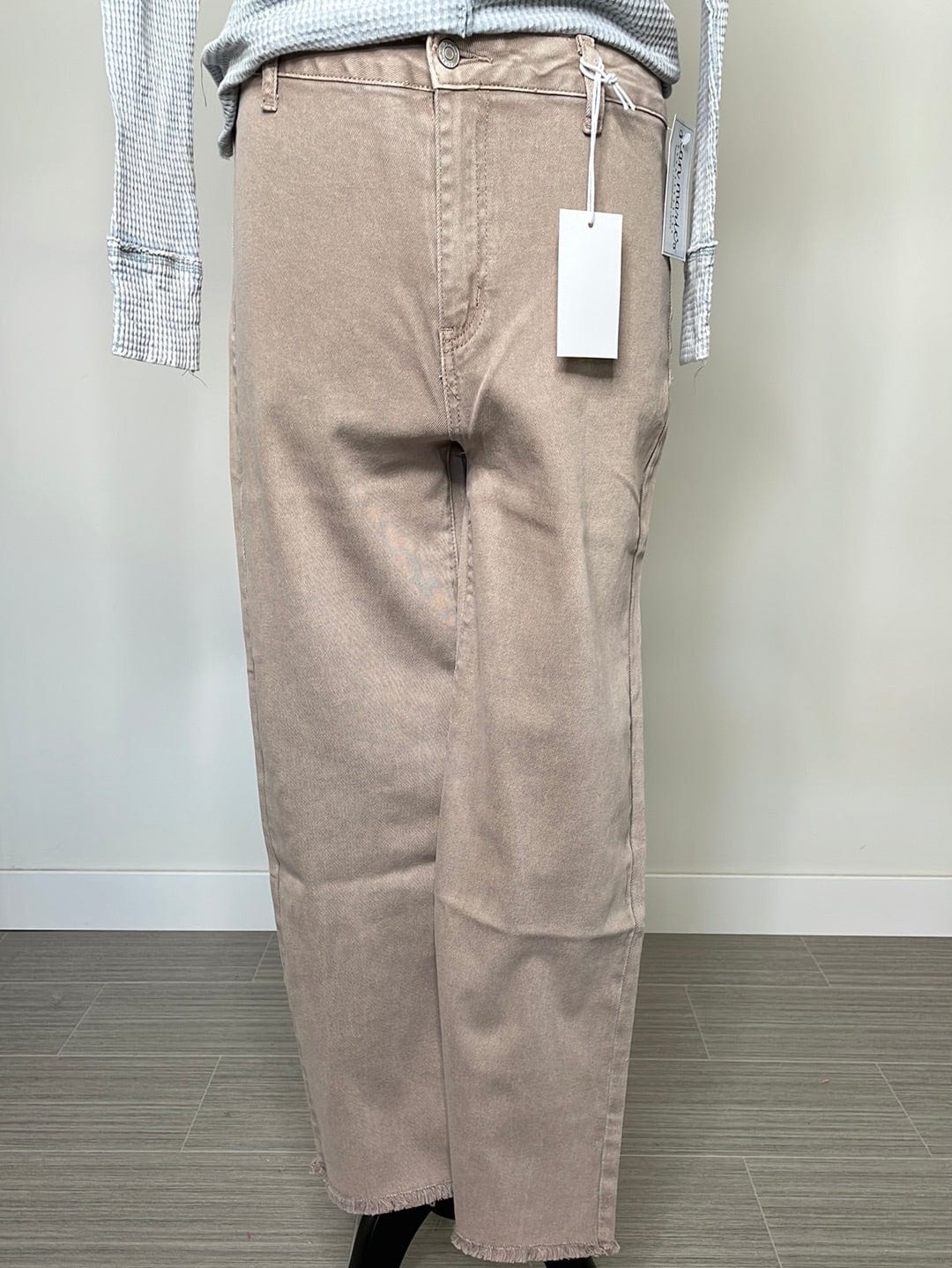 Ash Mocha Straight Frayed Crop Denim