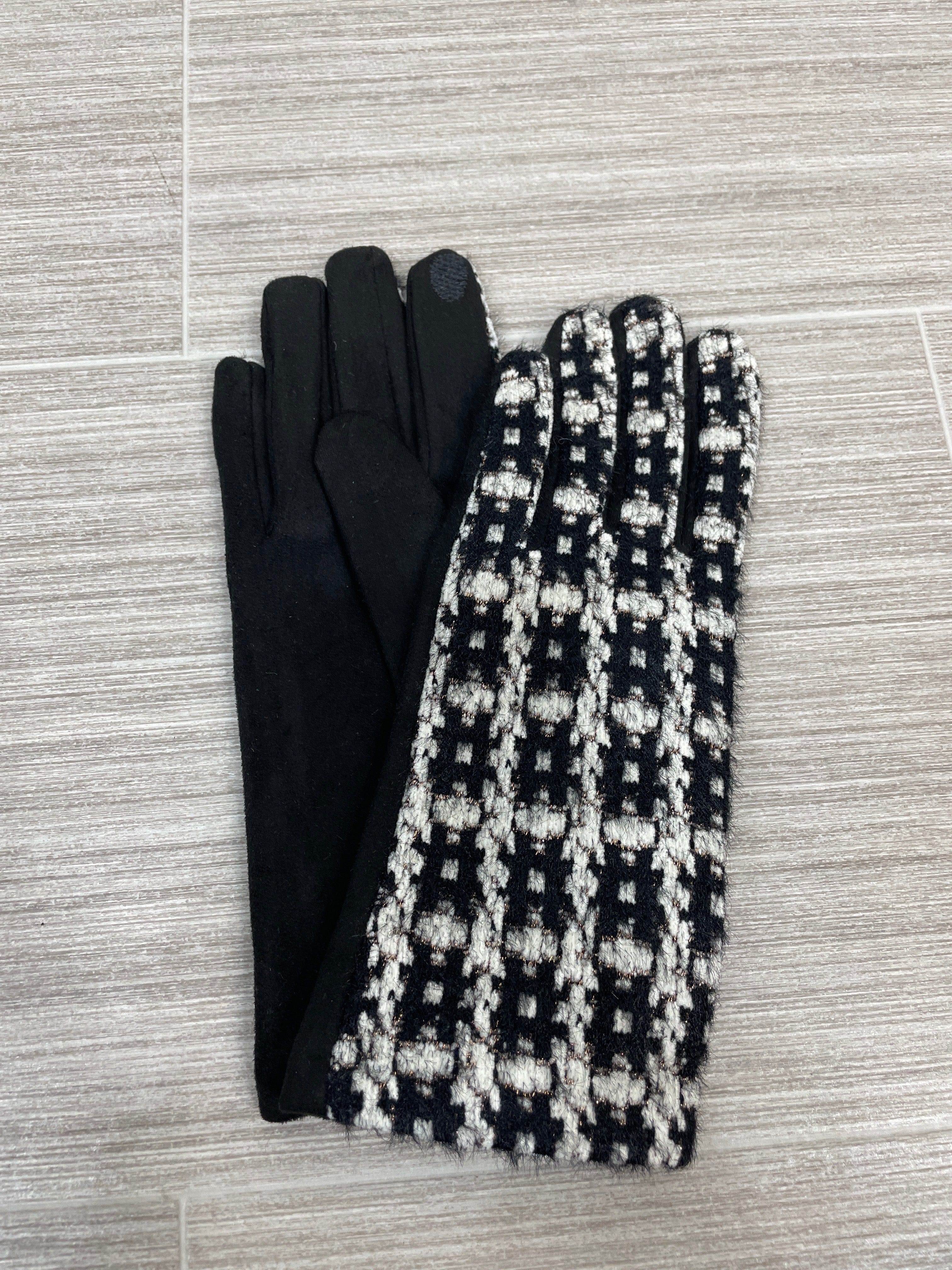 Black Metallic Detail Tweed Glove
