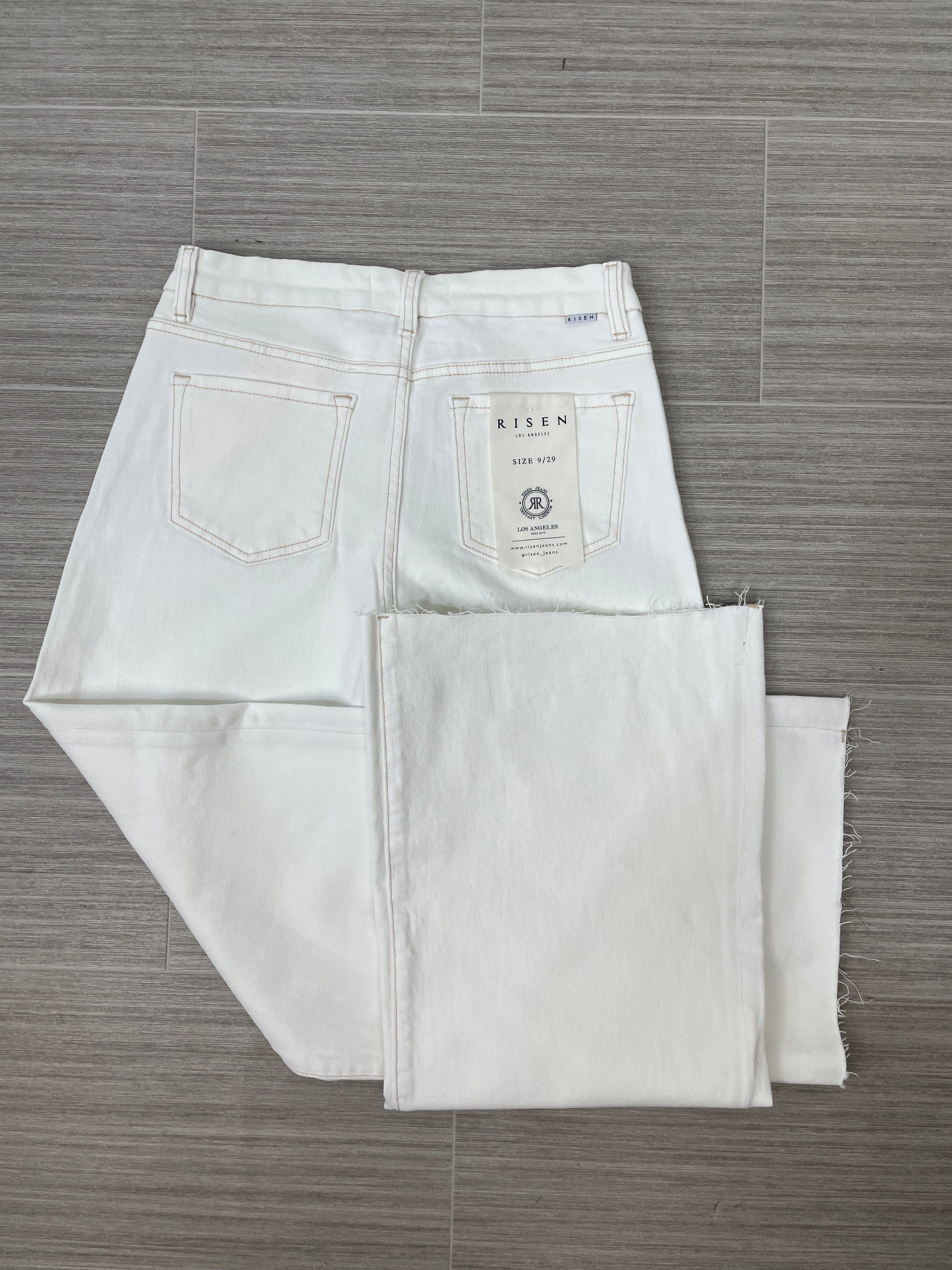 Cream Mid Rise Wide Leg Pant