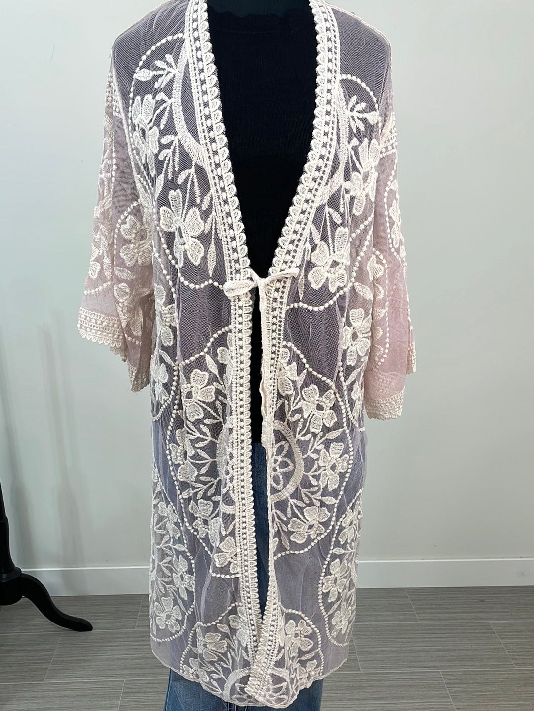 Pink Floral Lace Kimono