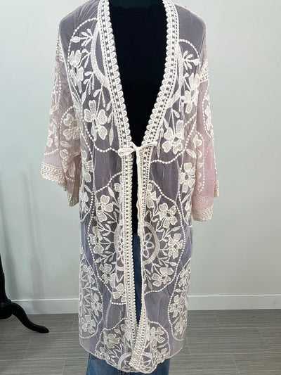 Pink Floral Lace Kimono