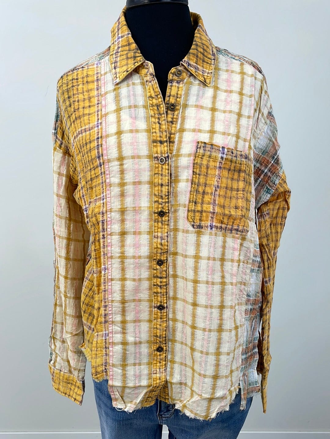 Mustard & Teal Plaid Block Top