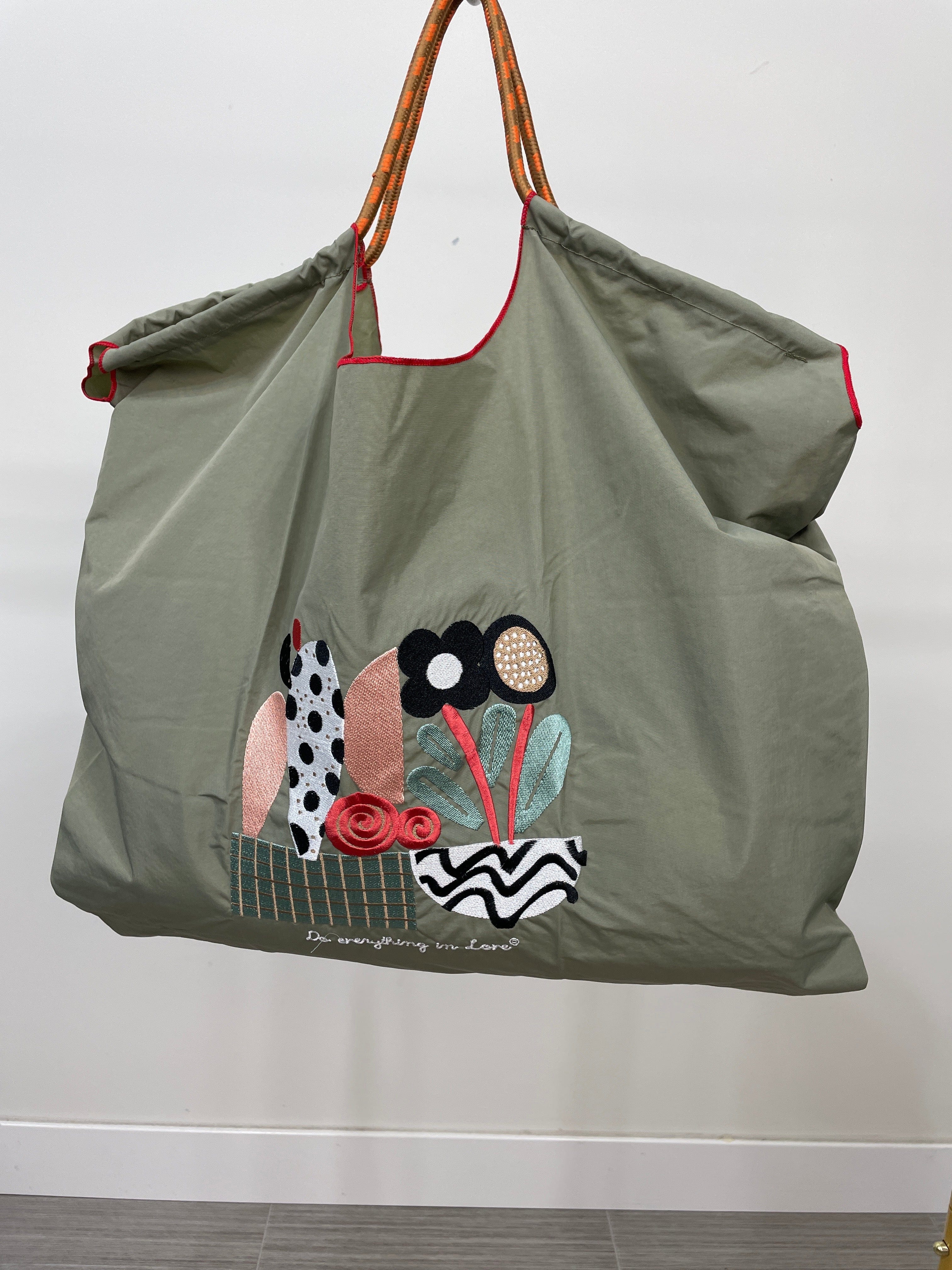 Sage Flower Rope Bag