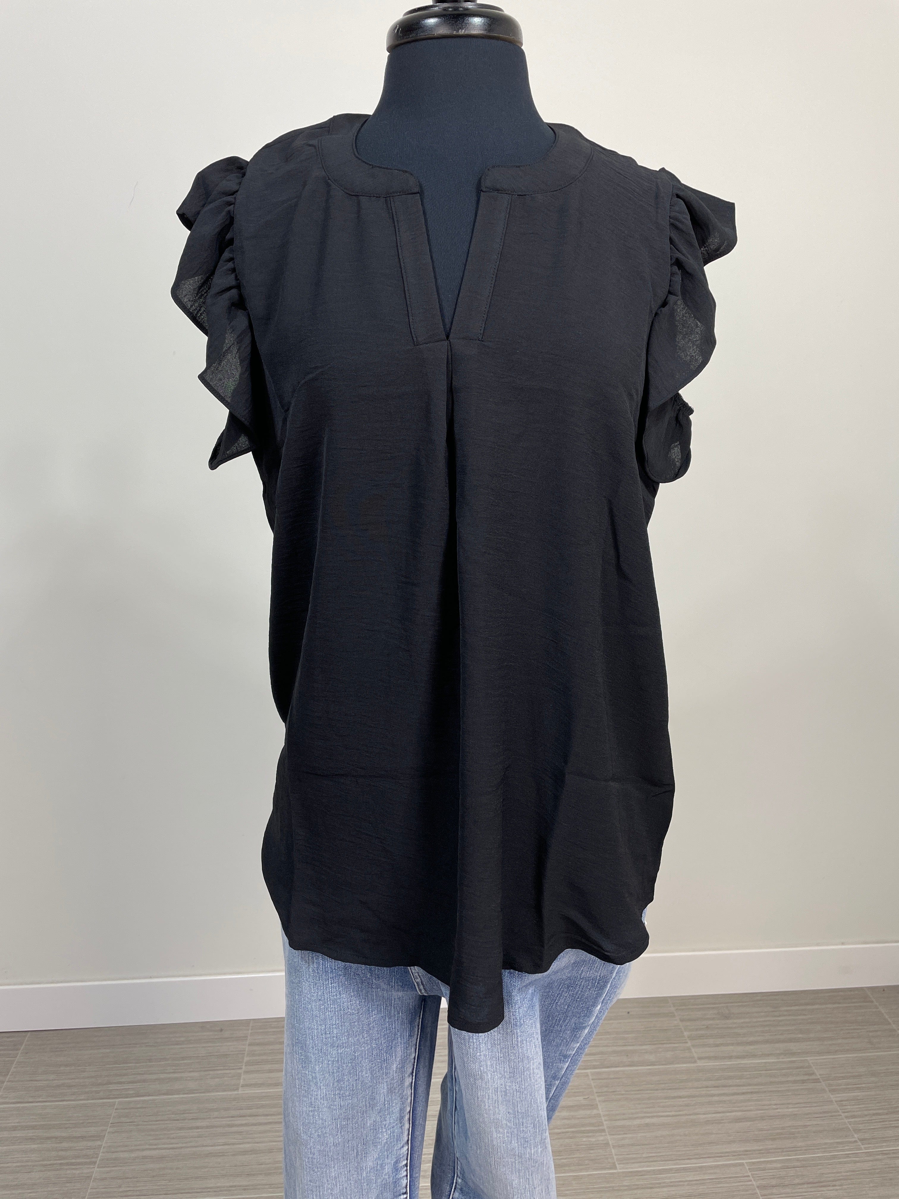 Black Breezy Ruffle Sleeve Top