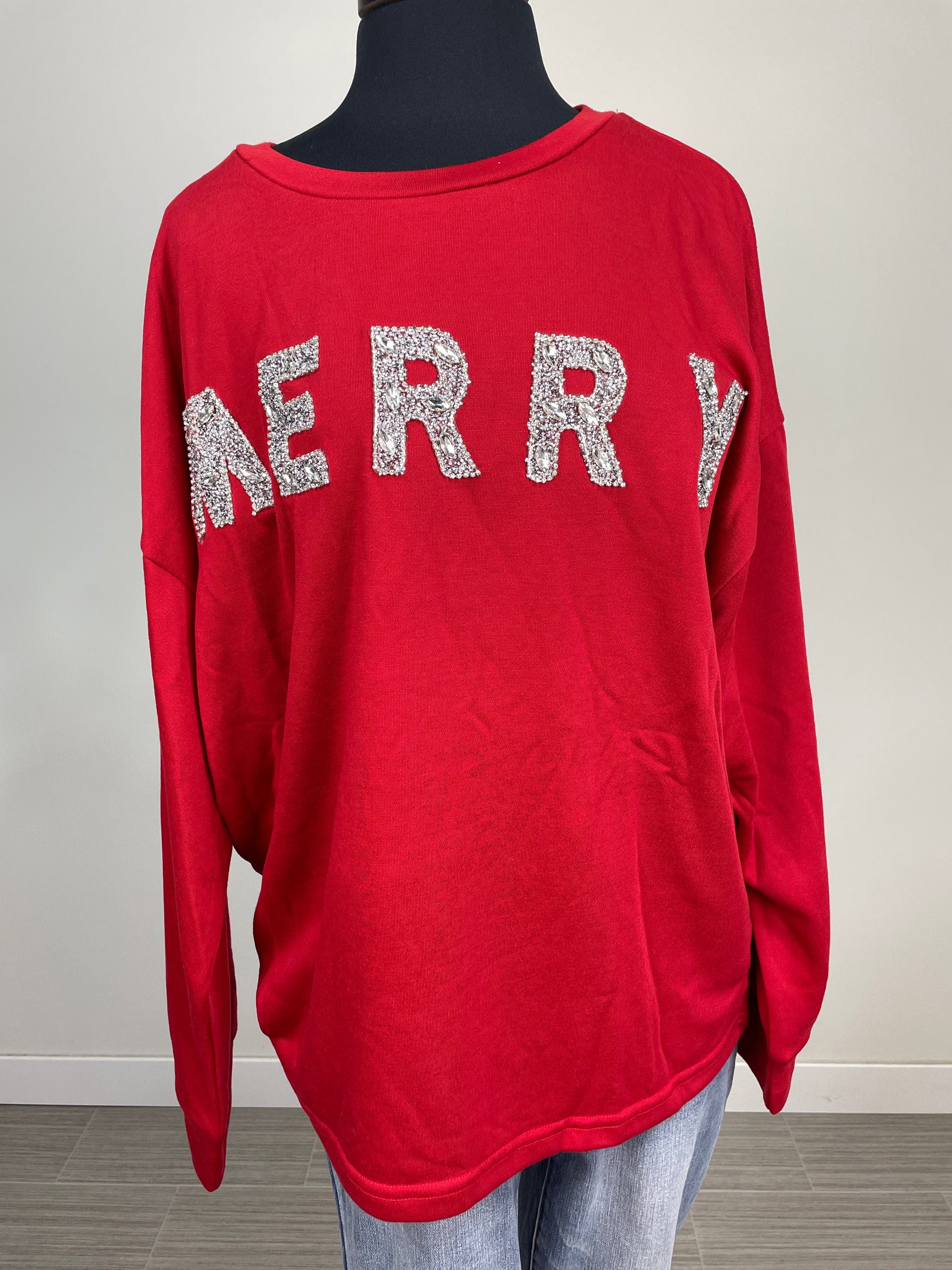 Red Merry Glitter Letter Pullover