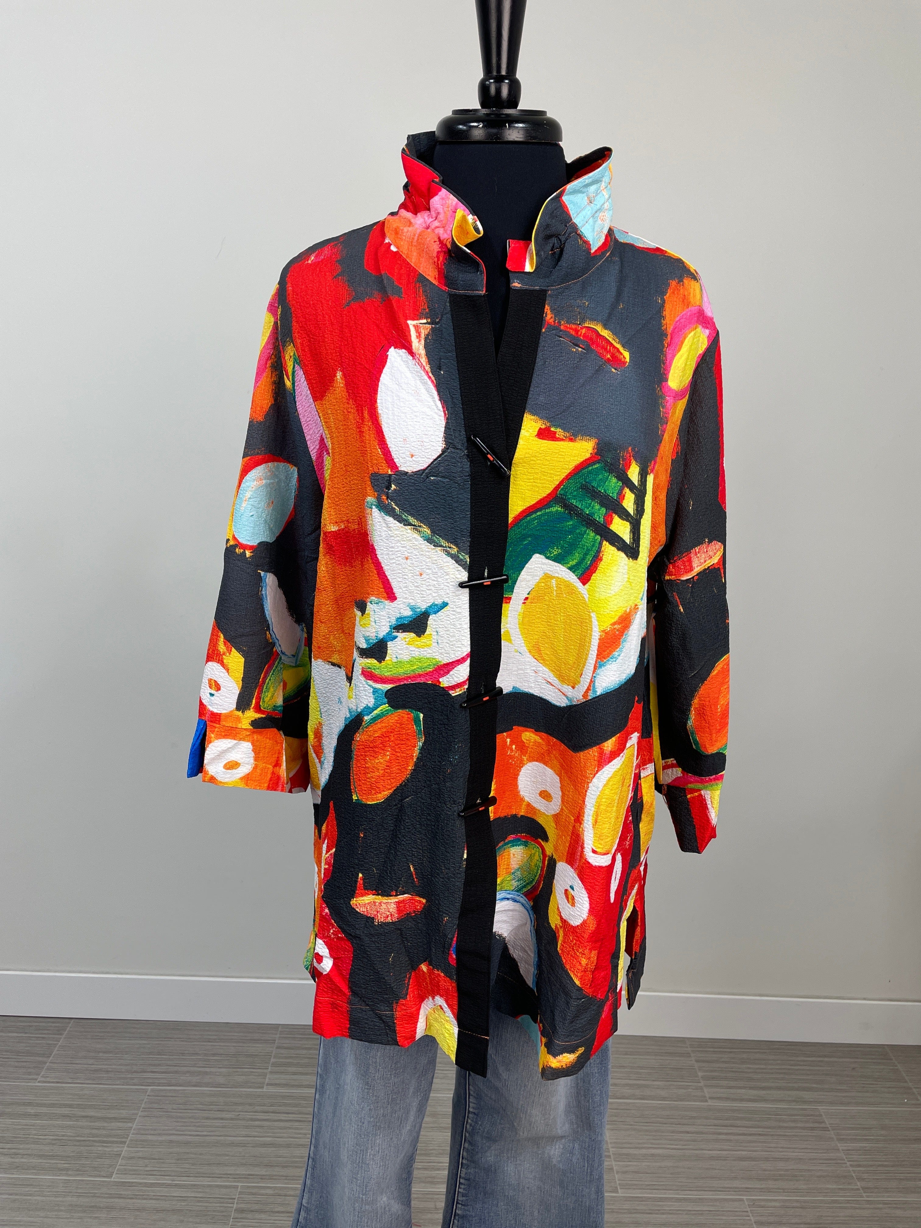 Bright Abstract Button Up Wire Collar Blouse