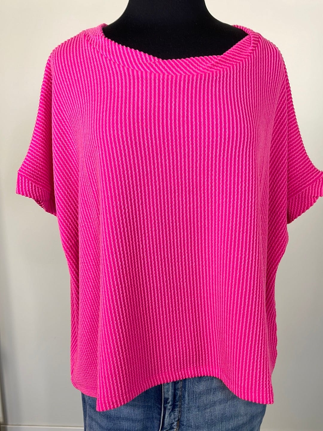 Fuchsia Textured Twisted Sleeve Top