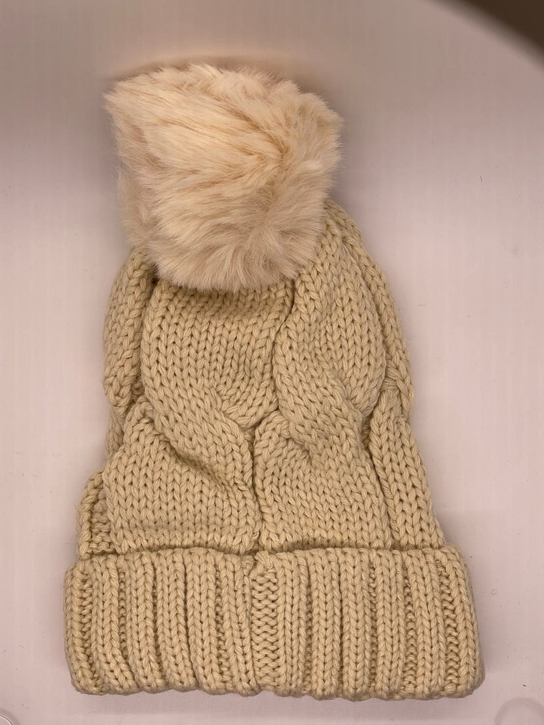 Beige Knit Fur Lined Hat