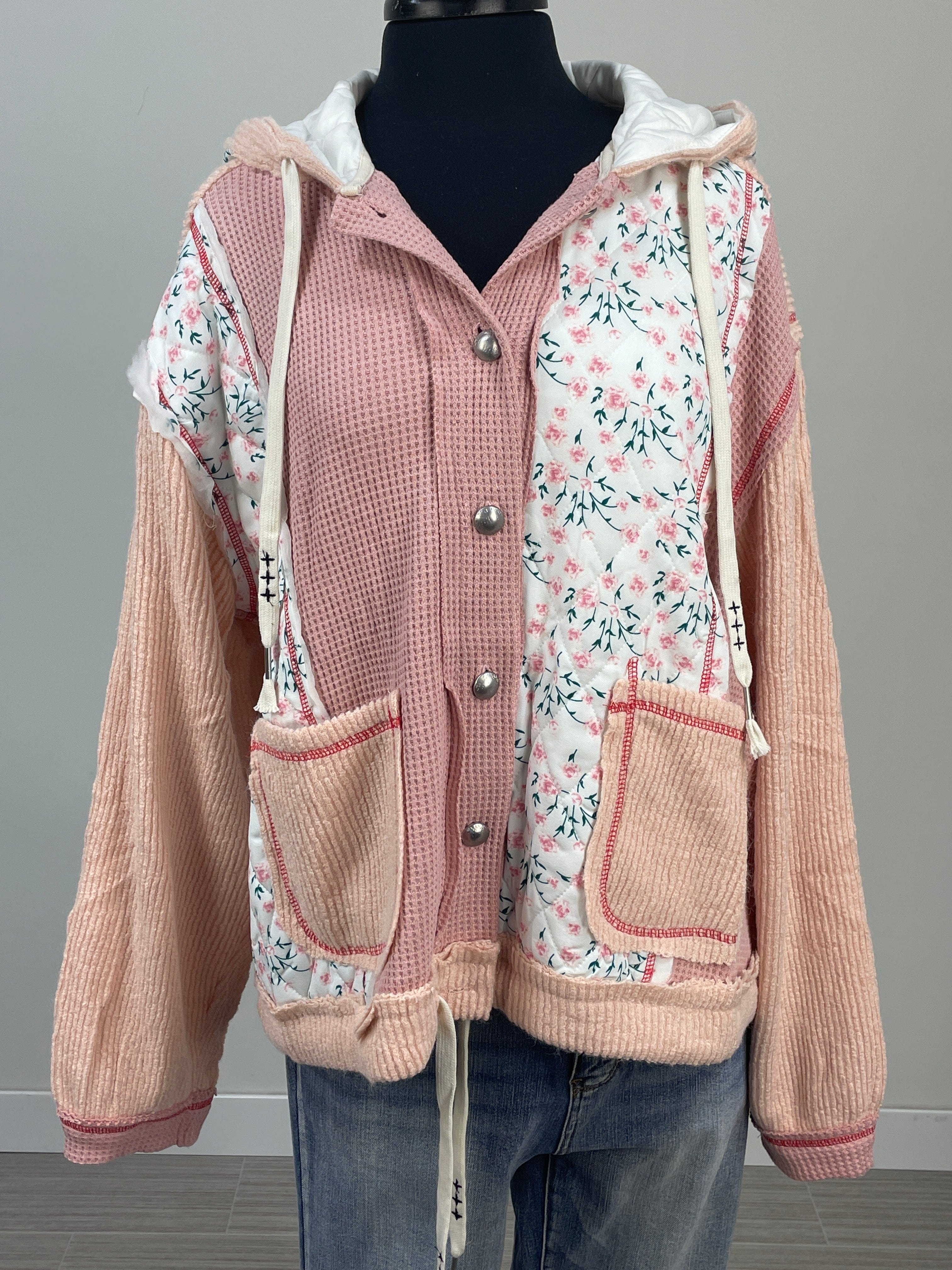 Pink Thermal & Floral Quilted Jacket