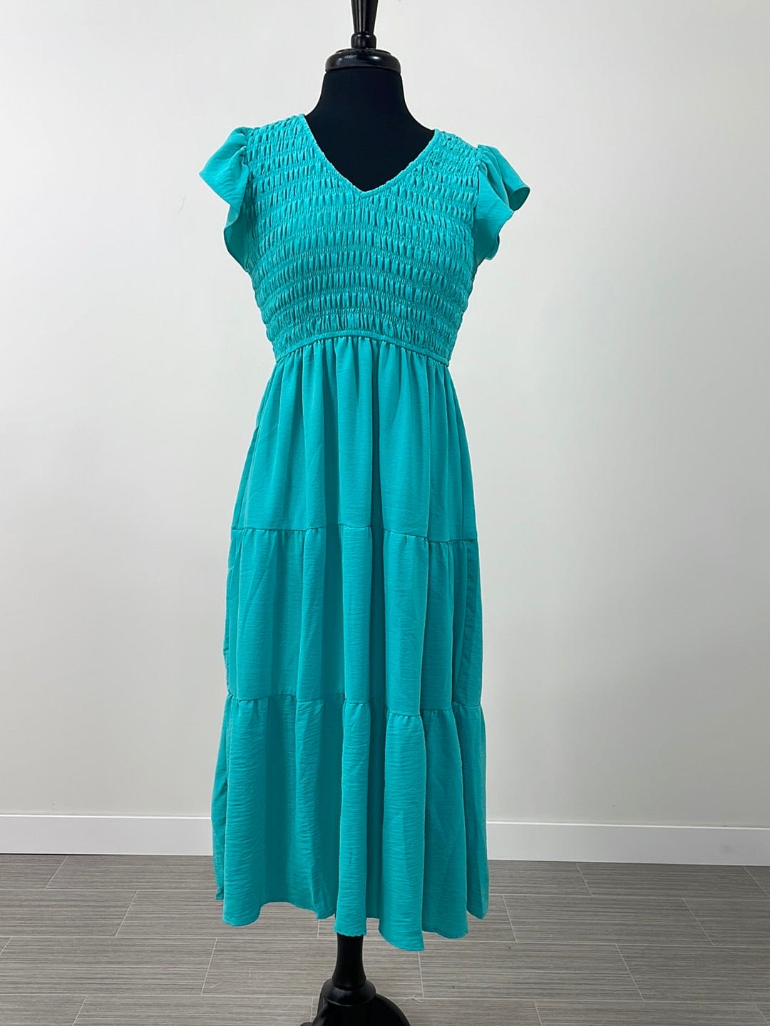 Emerald Flutter Sleeve Midi Dress