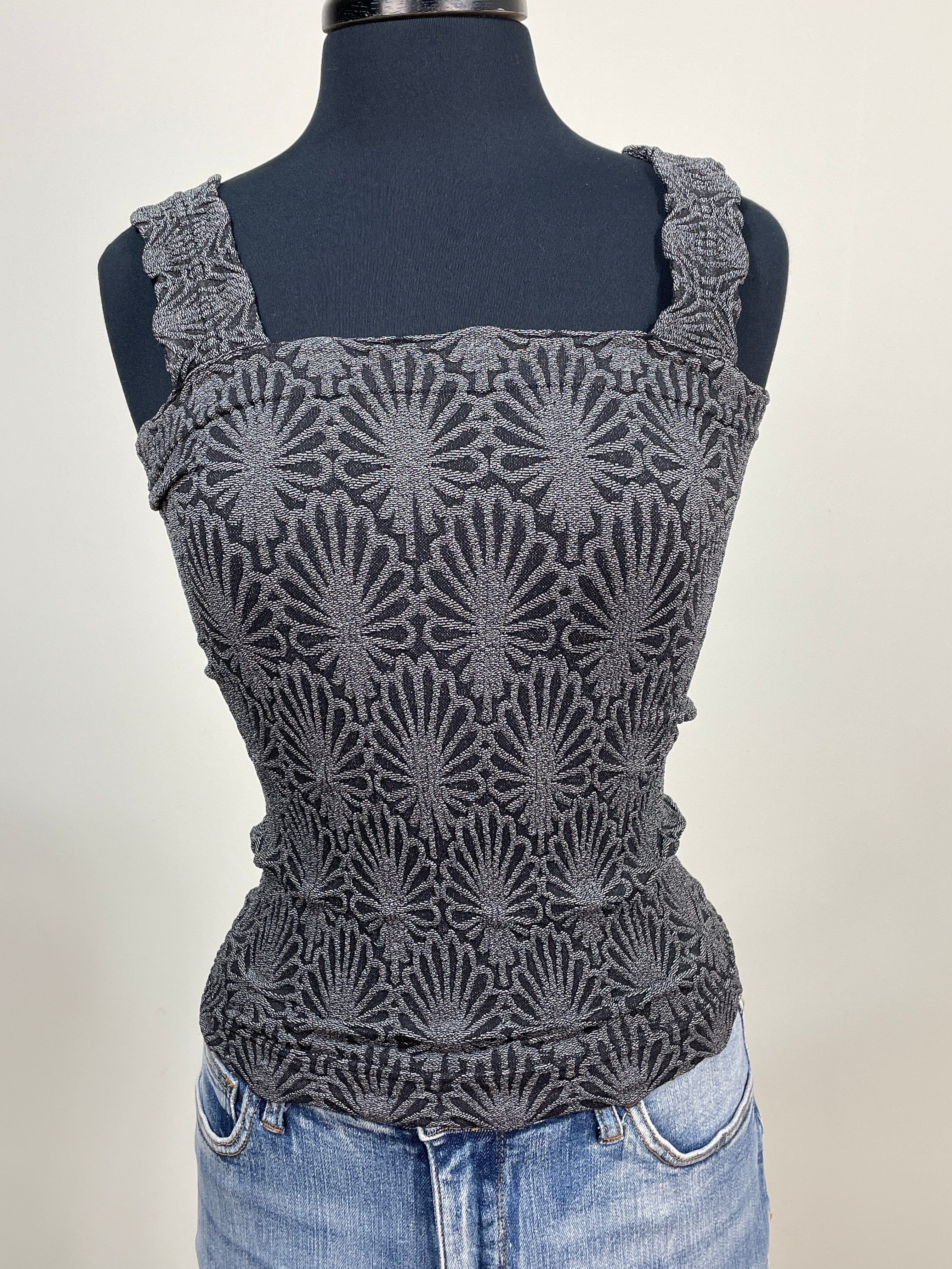 Black Lace Textured Square Top