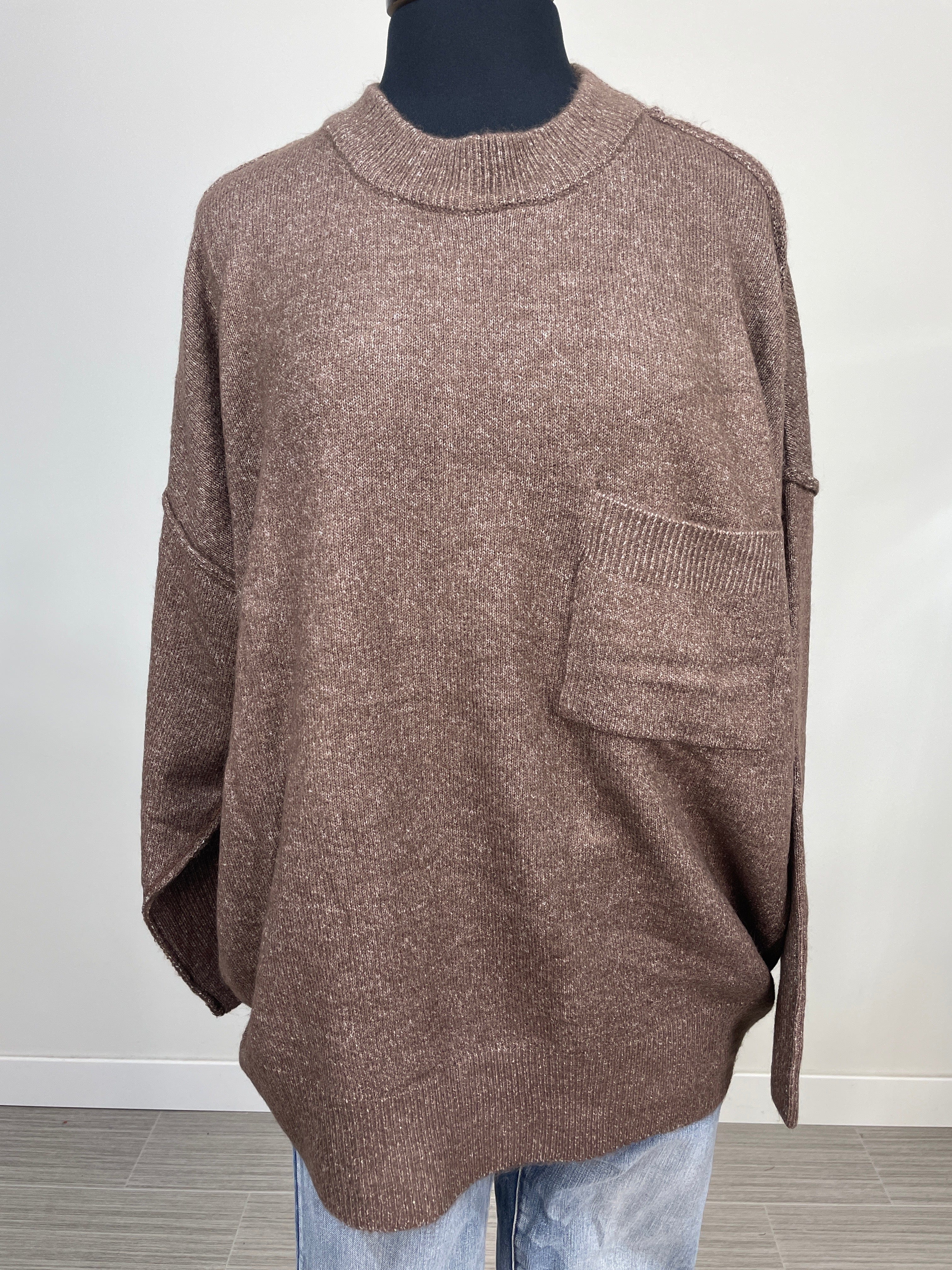 Heathered Brown Hi-Low Sweater
