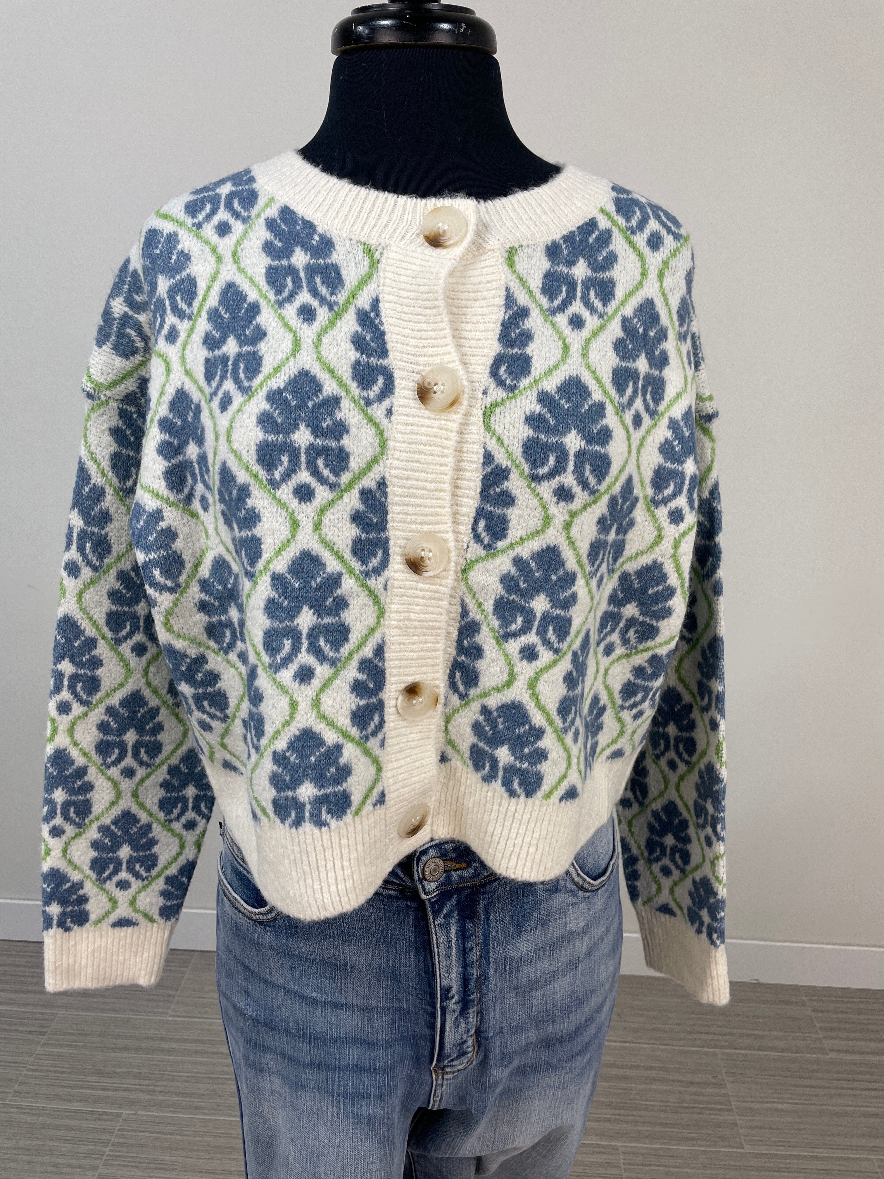 Blue Damask Cardigan