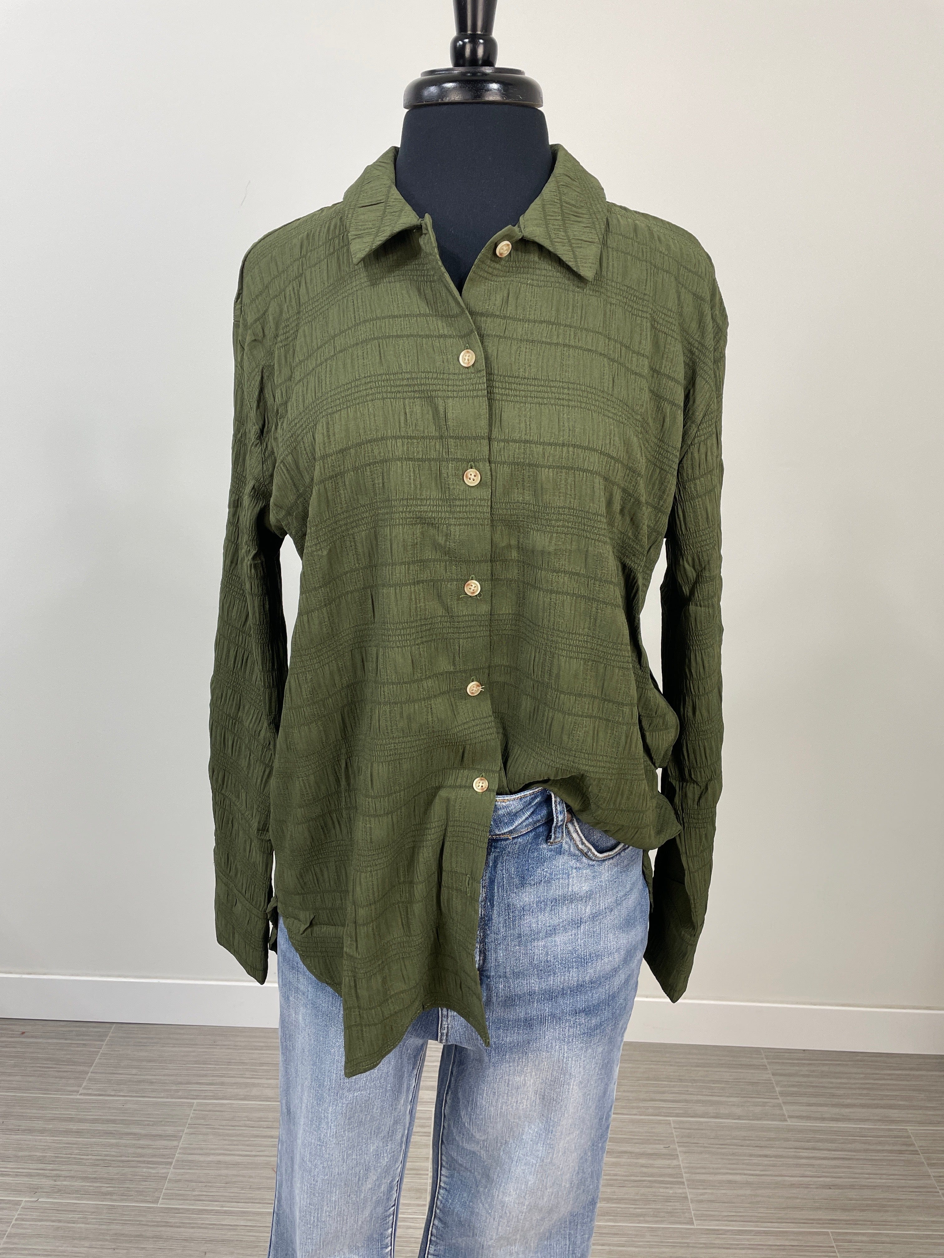 Olive Textured Button Down Shirt