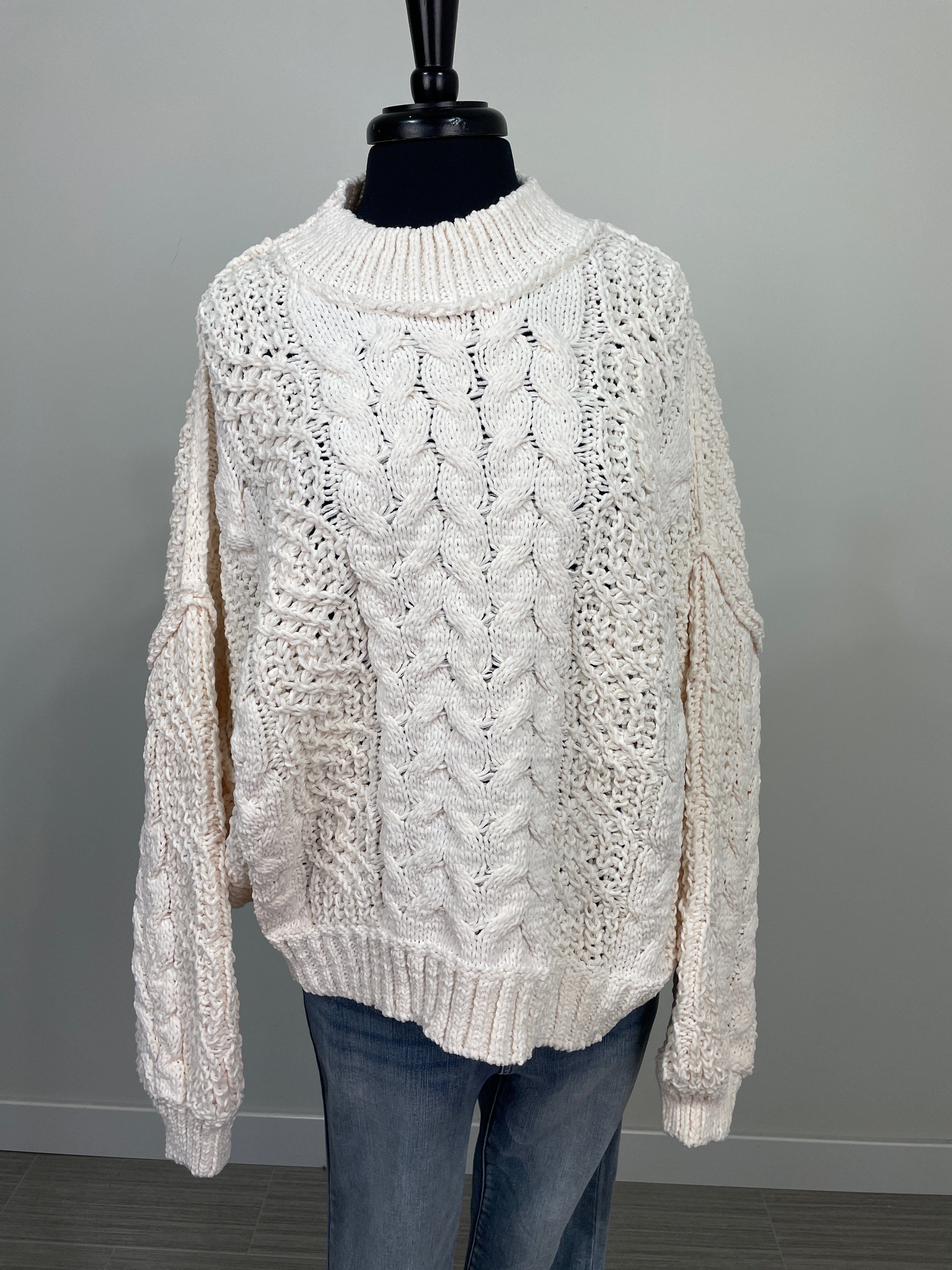 Cream Chenille Cable Sweater