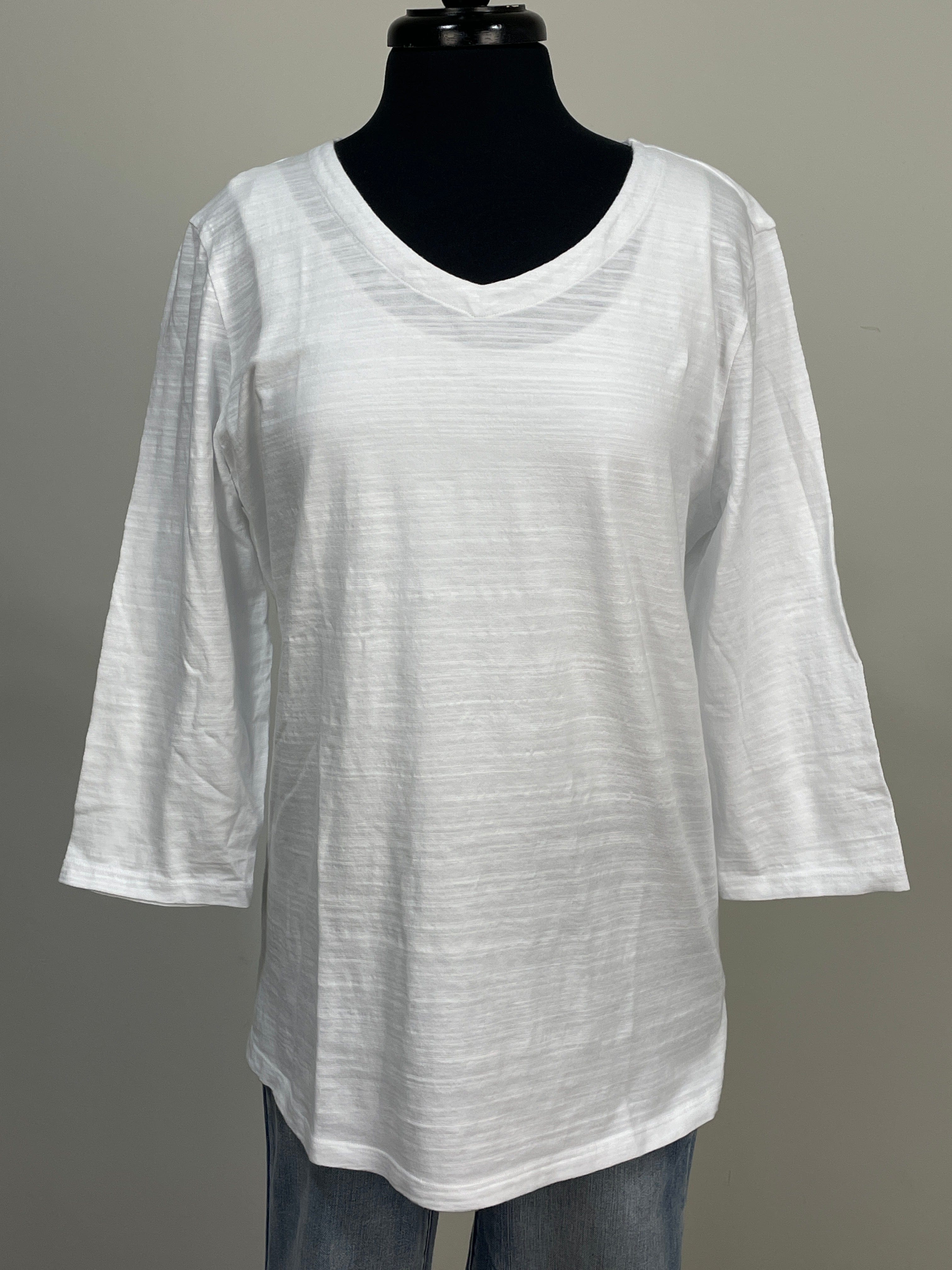 White V-Neck 3/4 Sleeve Top